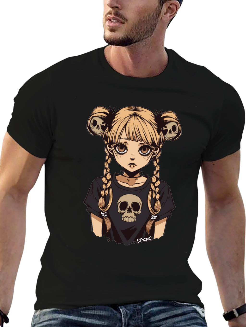 Gothic Girl Skull Tee - Edgy Anime Style