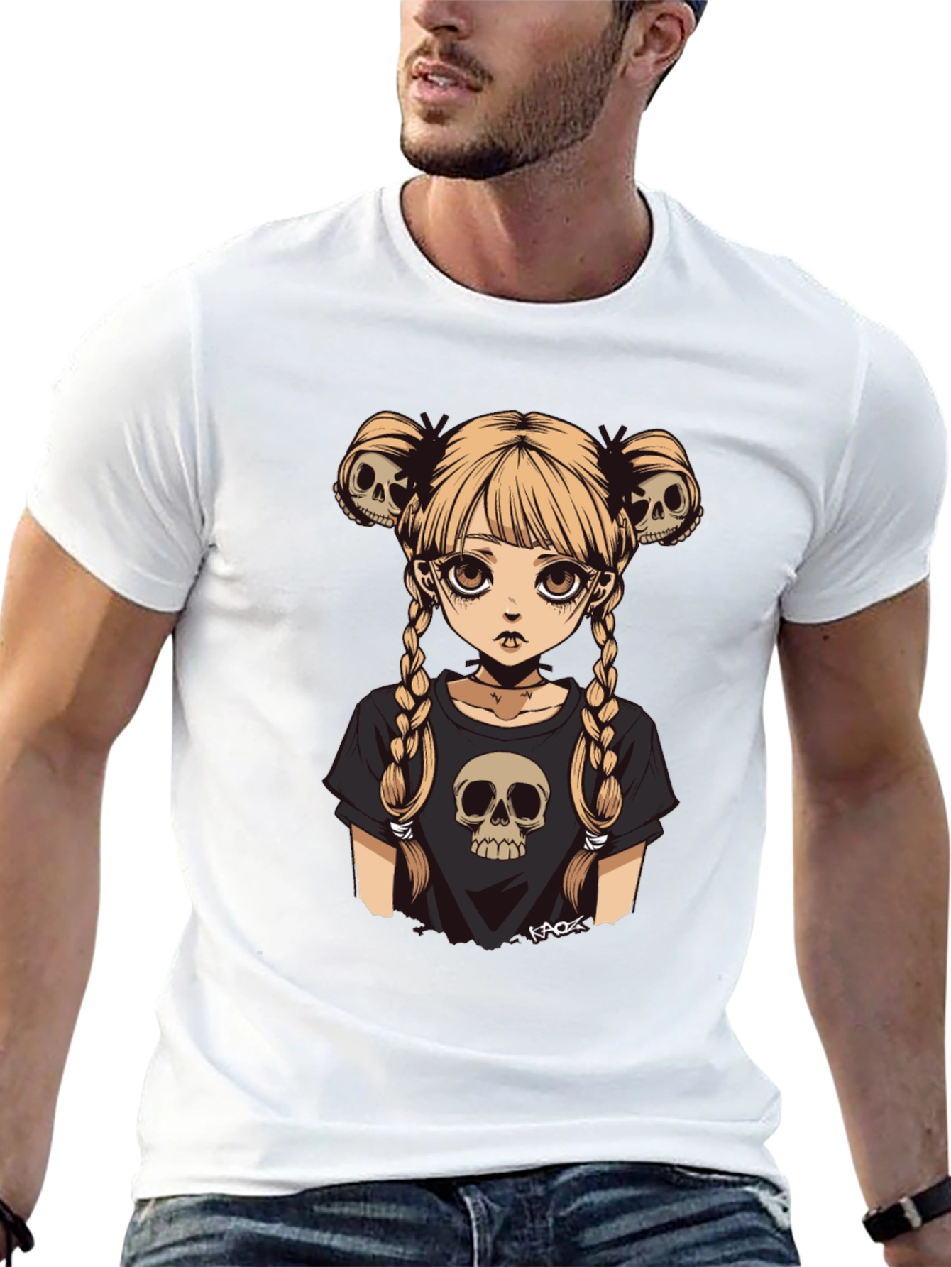 Gothic Girl Skull Tee - Edgy Anime Style