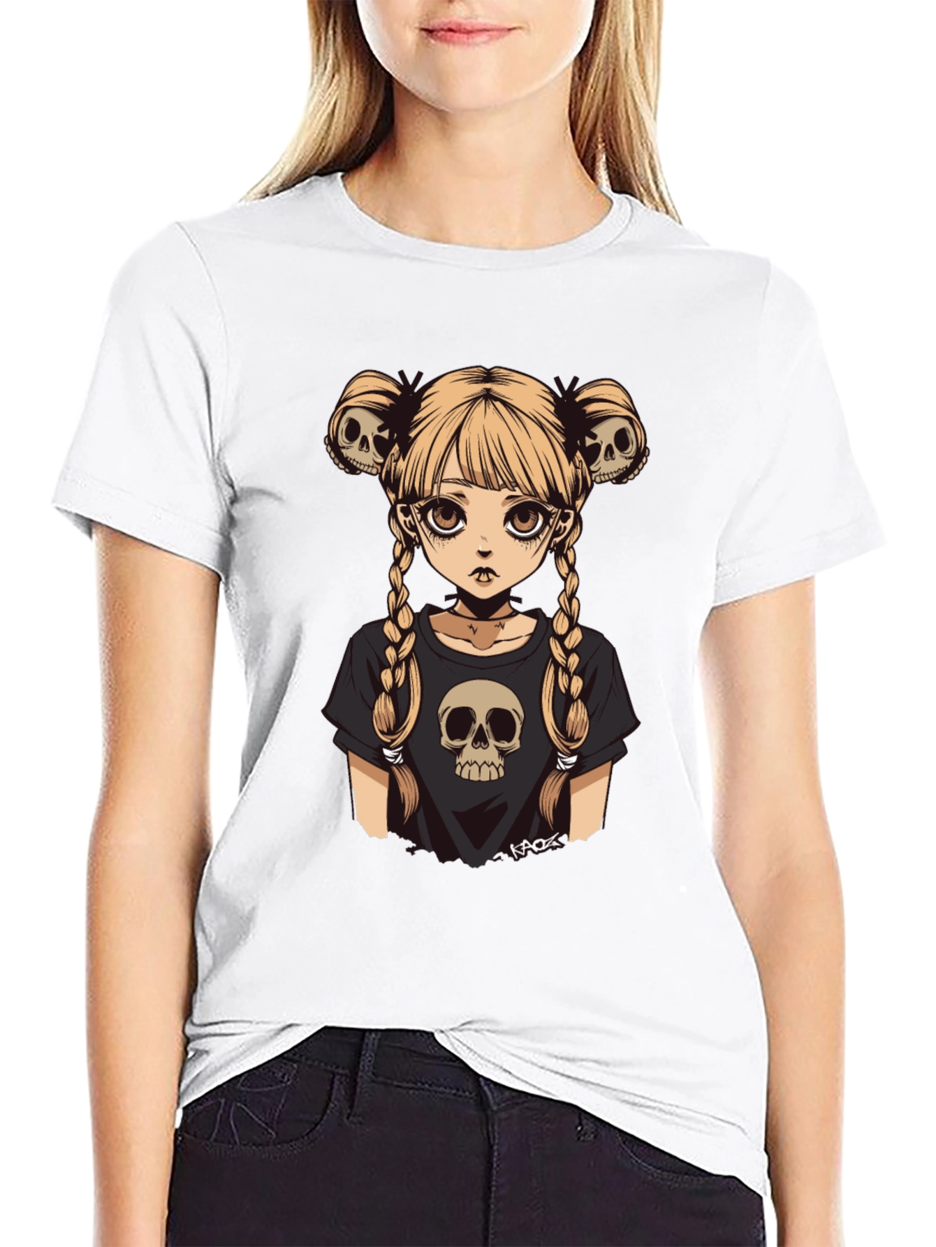 Gothic Girl Skull Tee - Edgy Anime Style