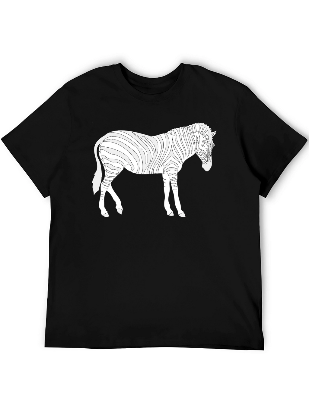 Zebra Line Art Tee - Black Cotton Casual T-Shirt
