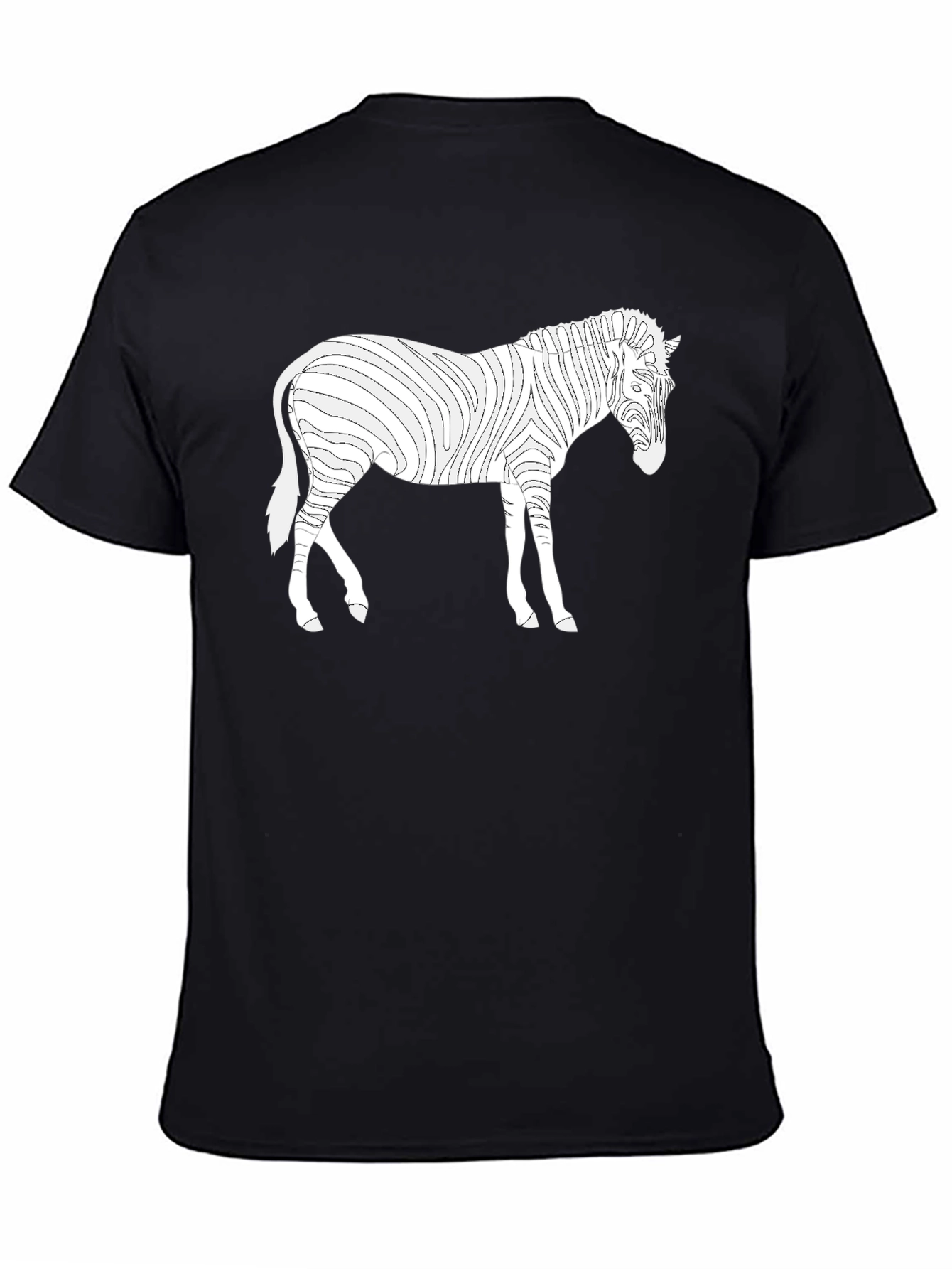 Zebra Line Art Tee - Black Cotton Casual T-Shirt