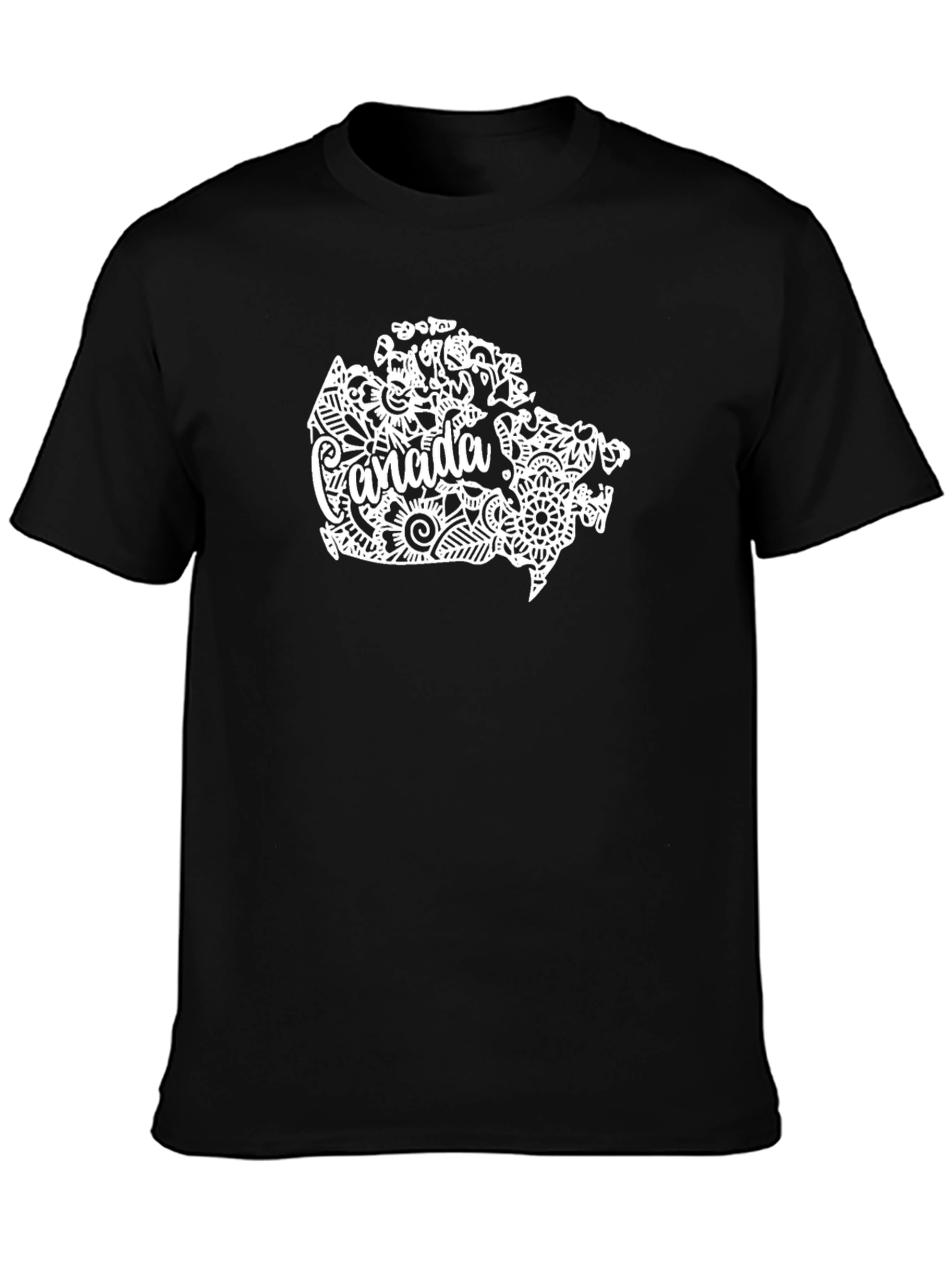 Canada Map Floral T-Shirt - Black Short Sleeve
