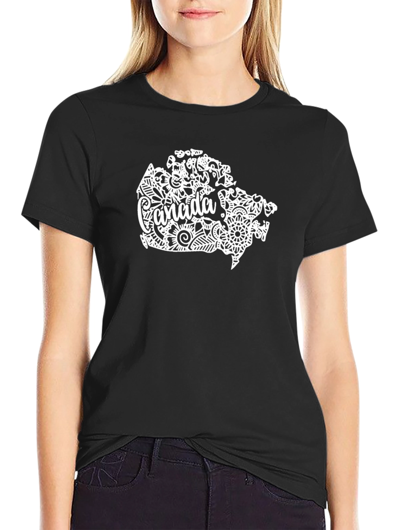 Canada Map Floral T-Shirt - Black Short Sleeve