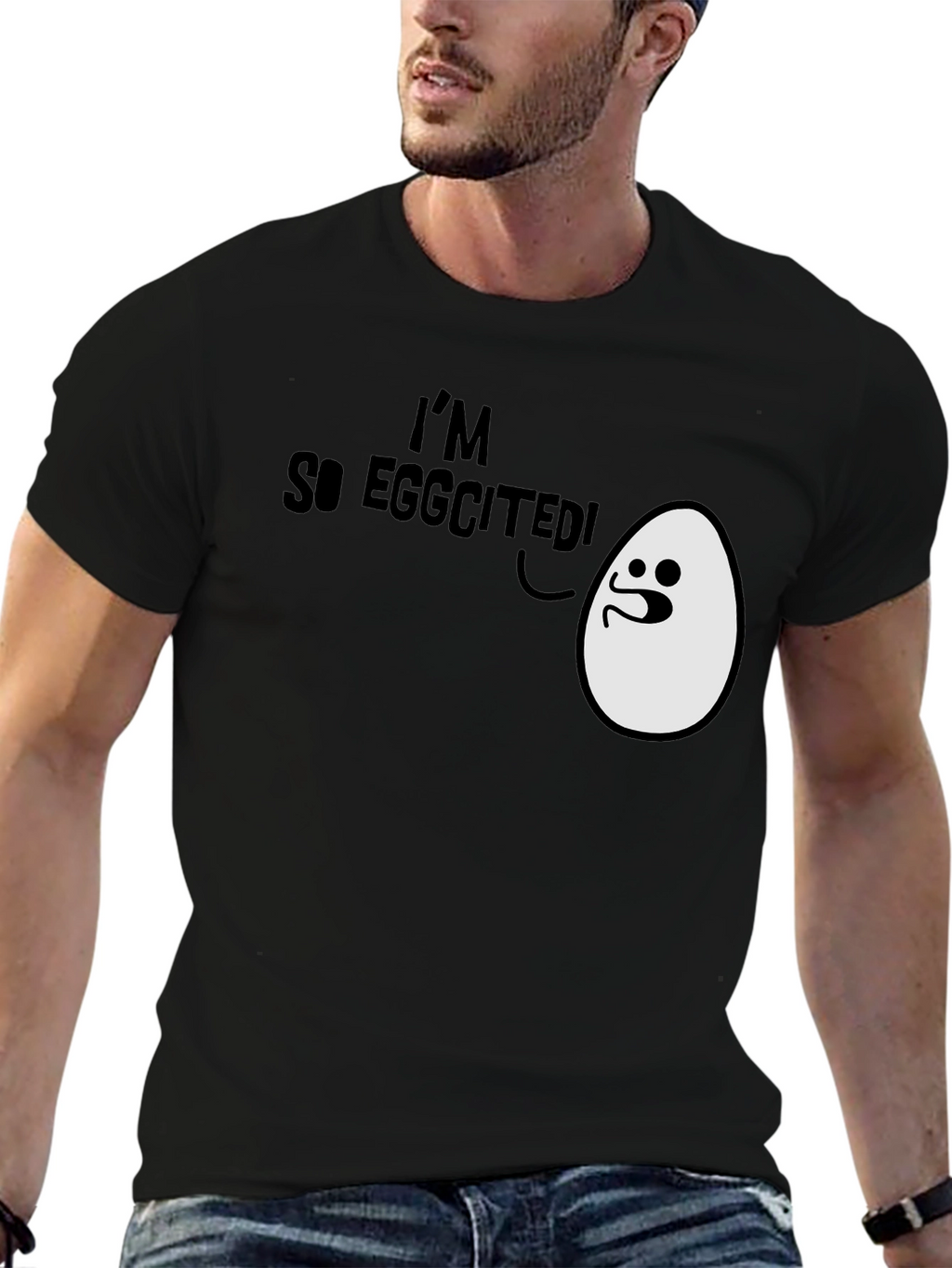Im So Eggcited! Funny Egg Humor Black T-Shirt