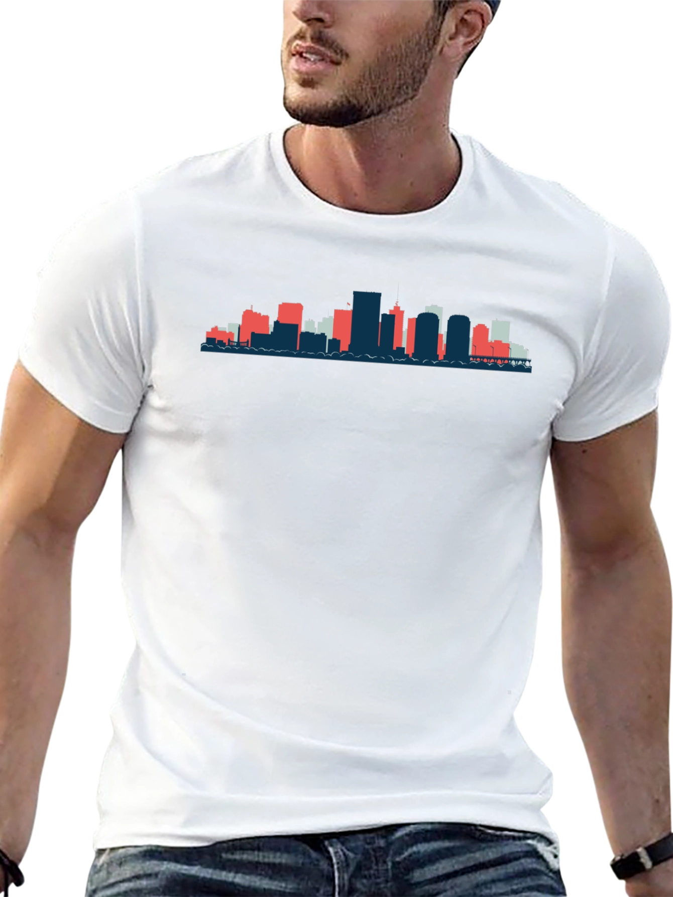 Black T-Shirt with City Skyline Graphic