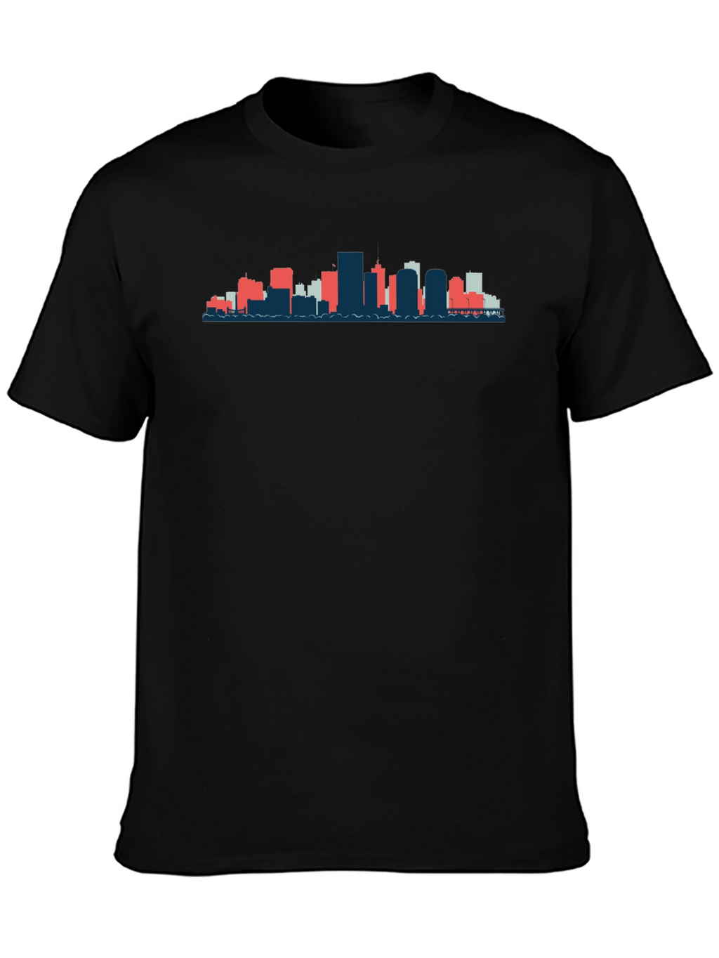 Black T-Shirt with City Skyline Graphic