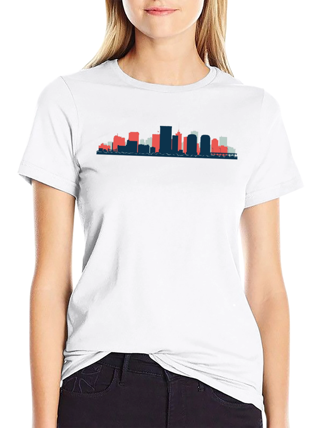 Black T-Shirt with City Skyline Graphic