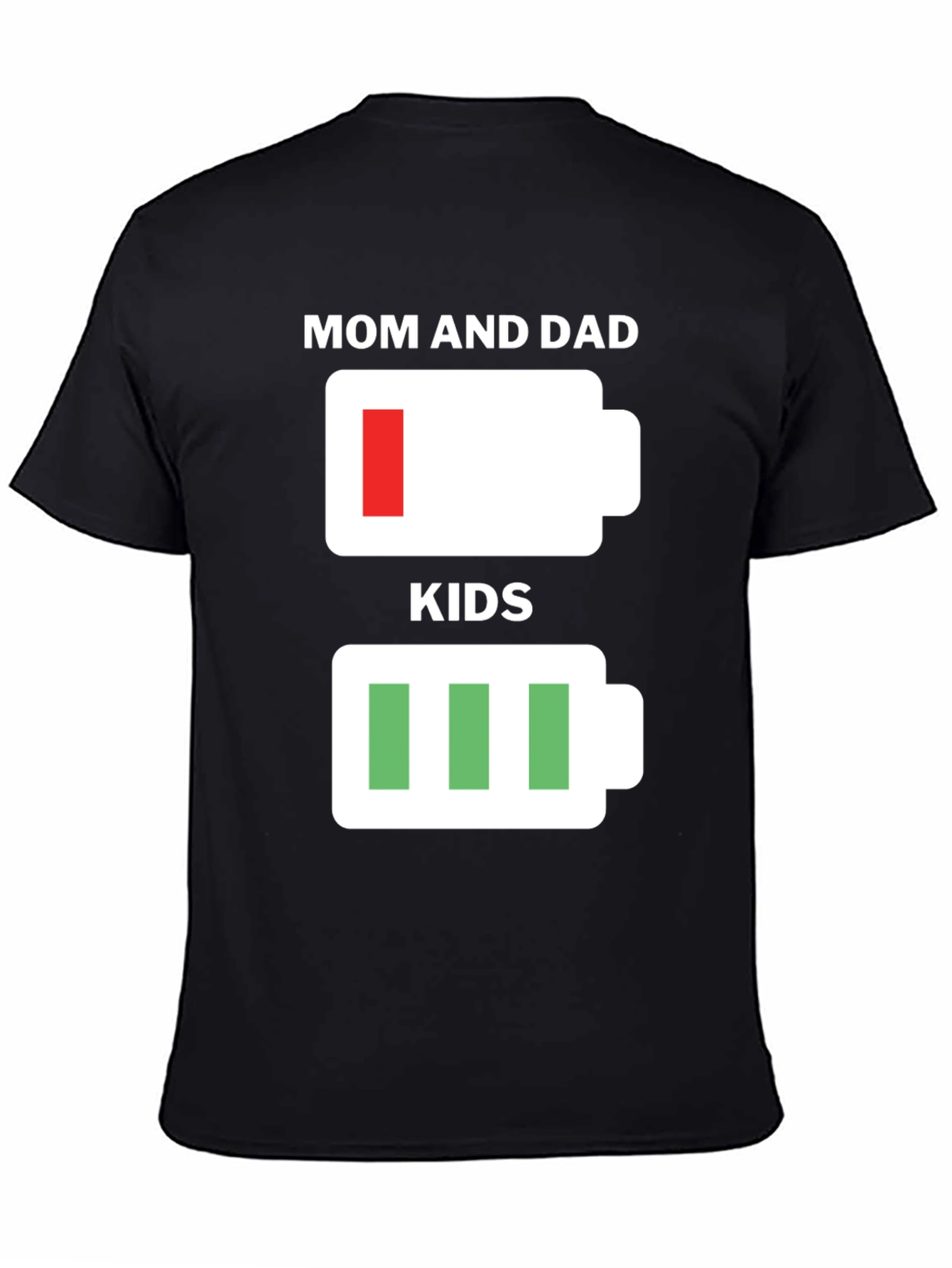 Funny Mom & Dad Low Battery Kids Full Battery Black T-Shirt