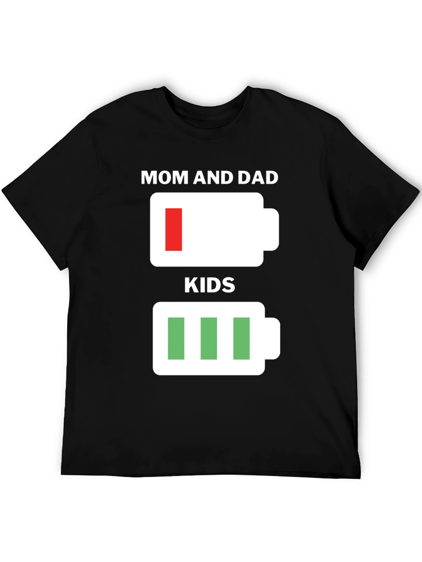 Funny Mom & Dad Low Battery Kids Full Battery Black T-Shirt