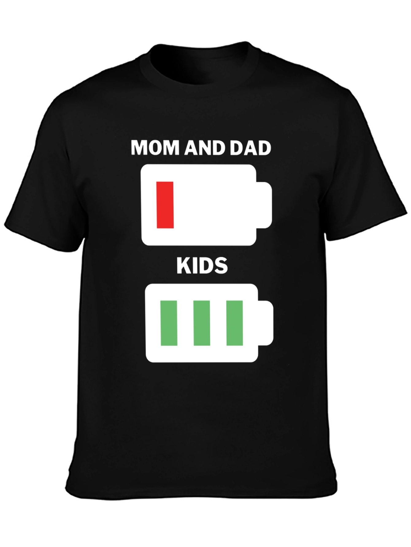 Funny Mom & Dad Low Battery Kids Full Battery Black T-Shirt
