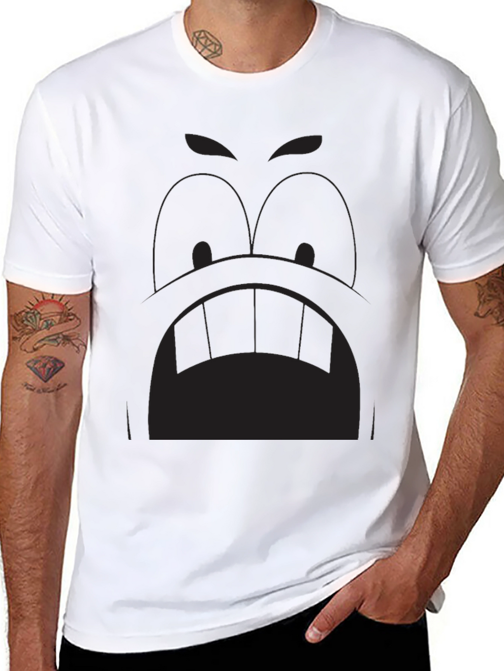Cartoon Face Graphic Tee - Black