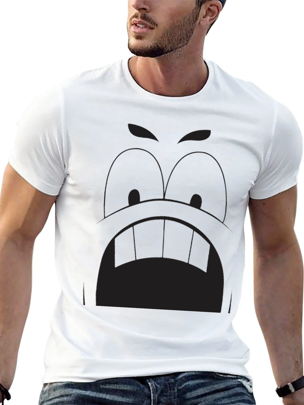 Cartoon Face Graphic Tee - Black