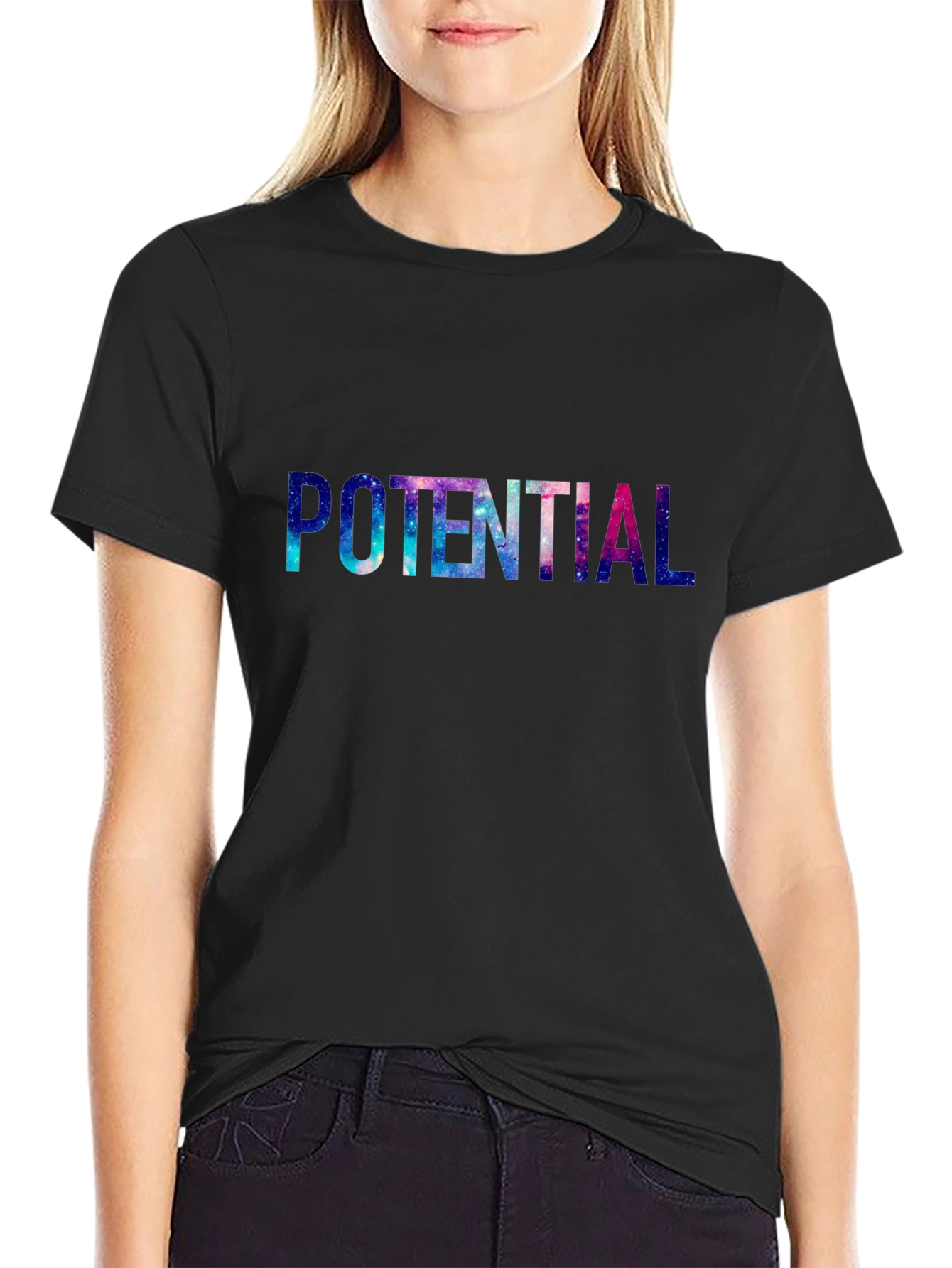 Potential Graphic Tee - Cosmic Galaxy Design - Black T-Shirt
