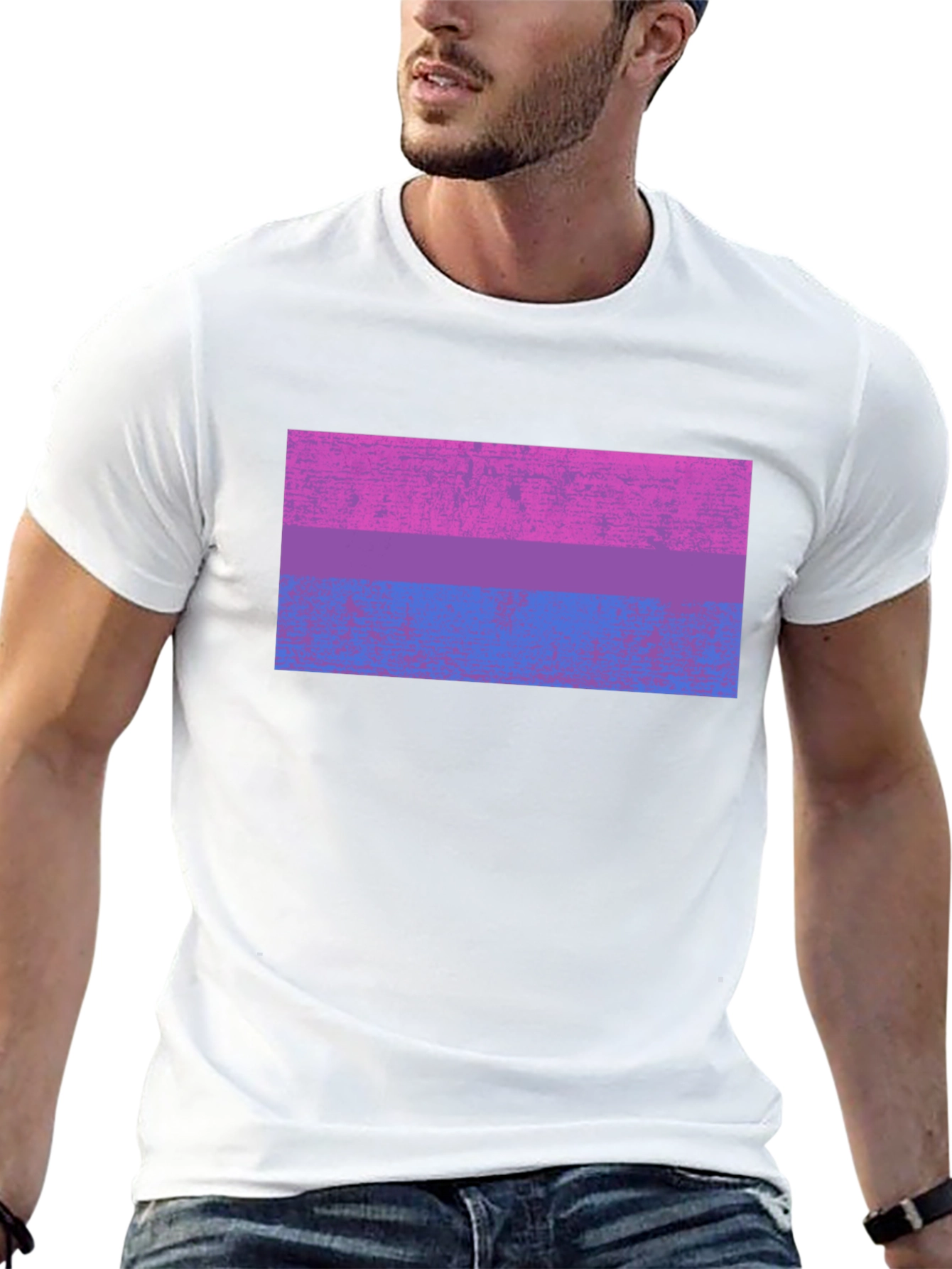 Bisexual Pride Flag Graphic Tee - Black Cotton Blend