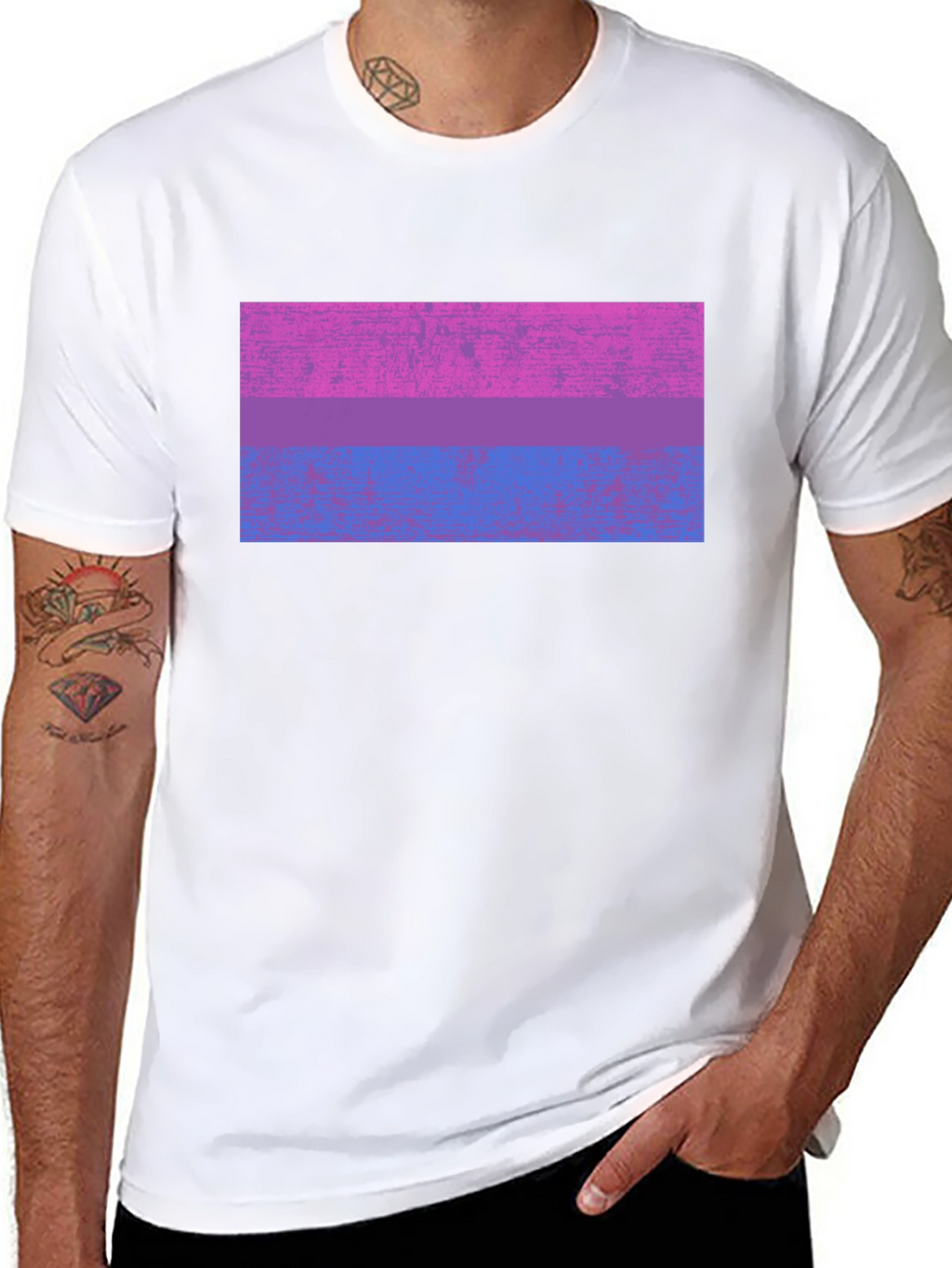 Bisexual Pride Flag Graphic Tee - Black Cotton Blend