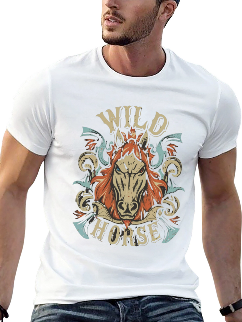 Wild Horse Graphic Print Mens Black T-Shirt