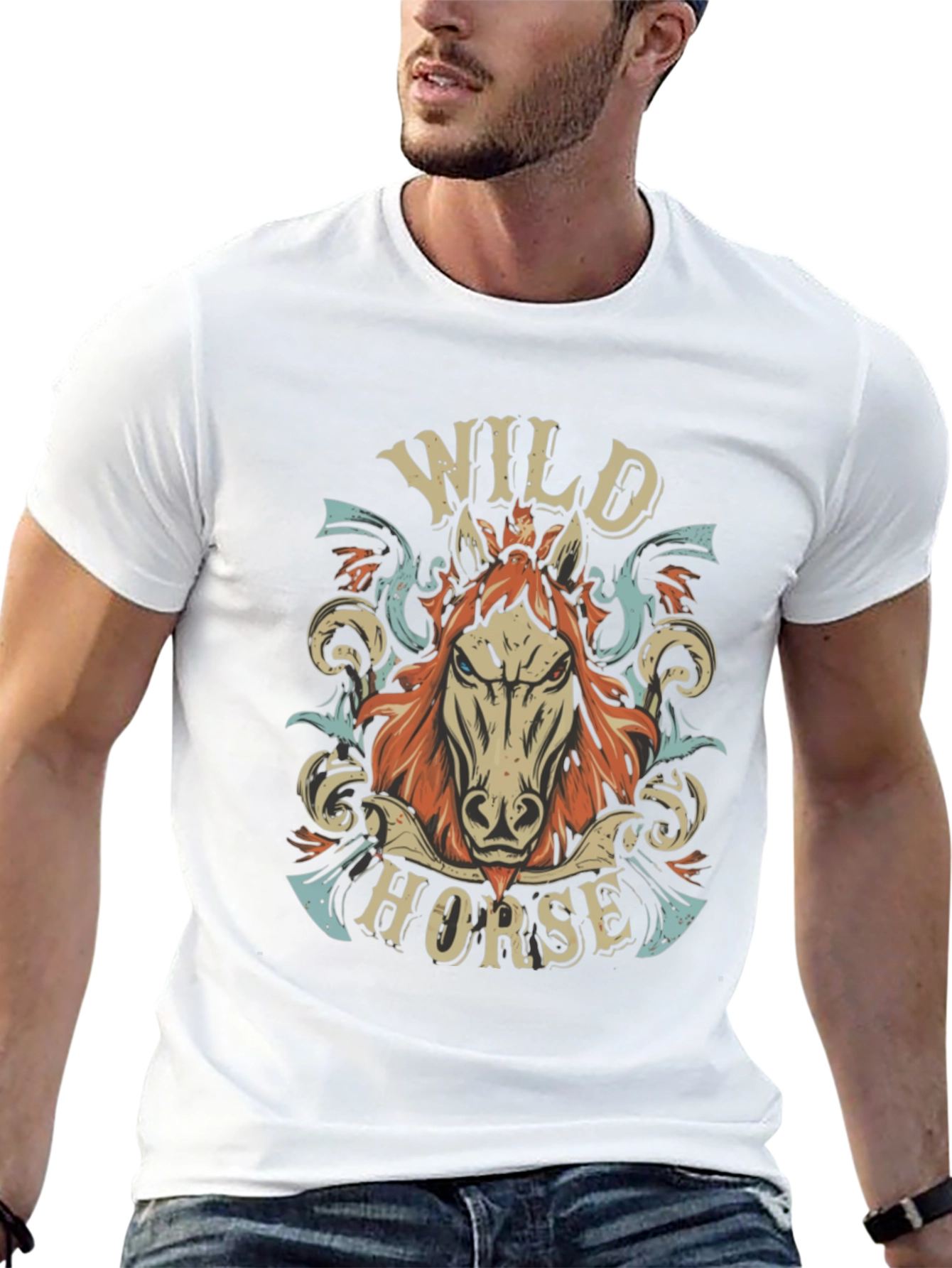 Wild Horse Graphic Print Mens Black T-Shirt