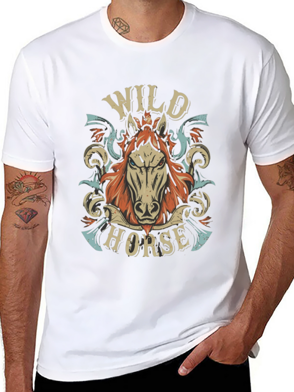 Wild Horse Graphic Print Mens Black T-Shirt