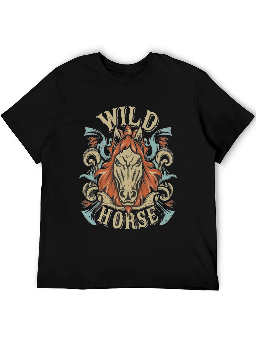 Wild Horse Graphic Print Mens Black T-Shirt