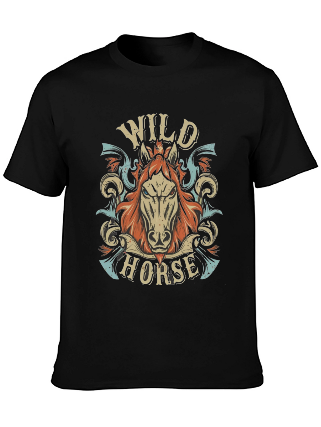 Wild Horse Graphic Print Mens Black T-Shirt