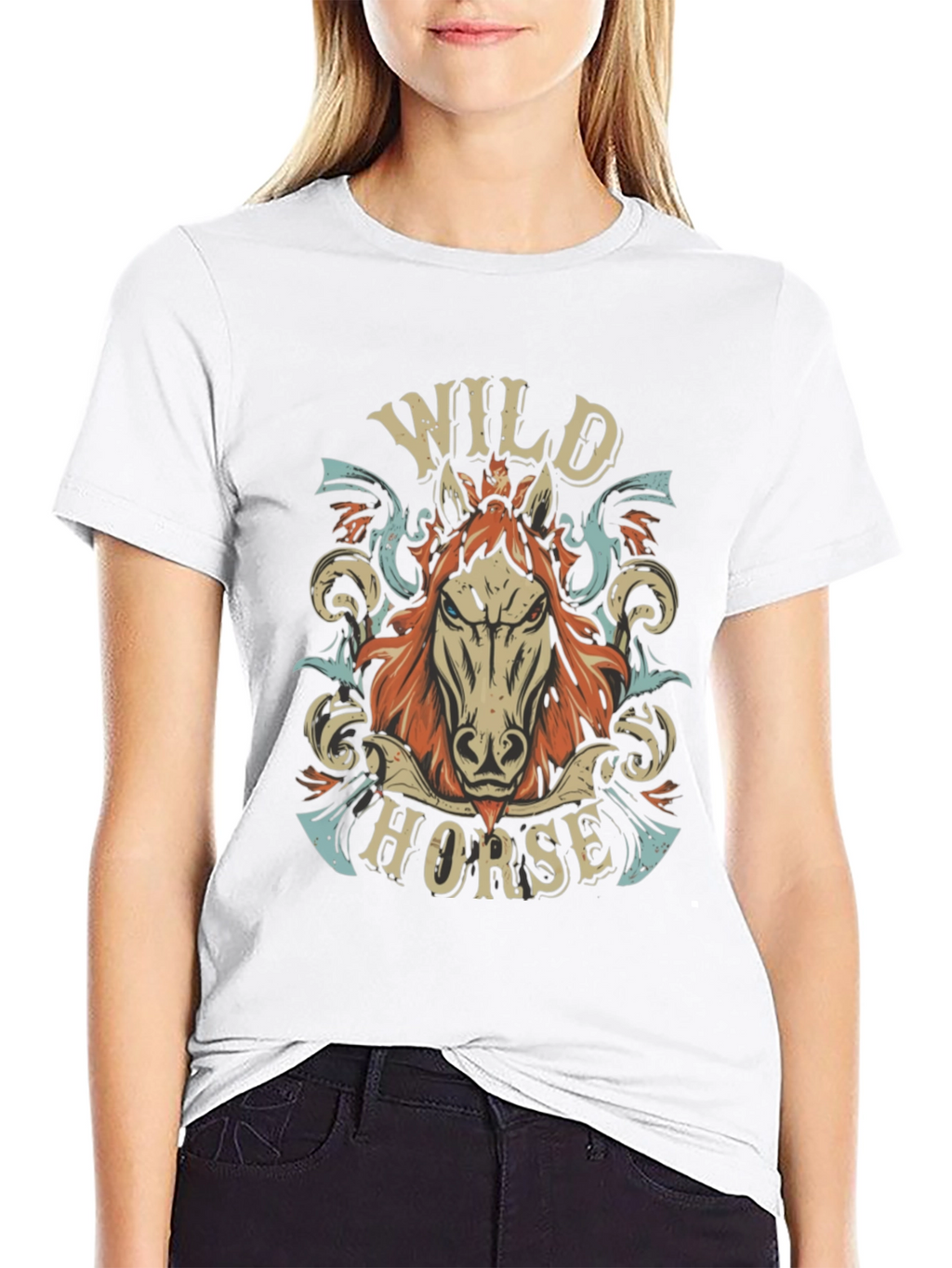 Wild Horse Graphic Print Mens Black T-Shirt