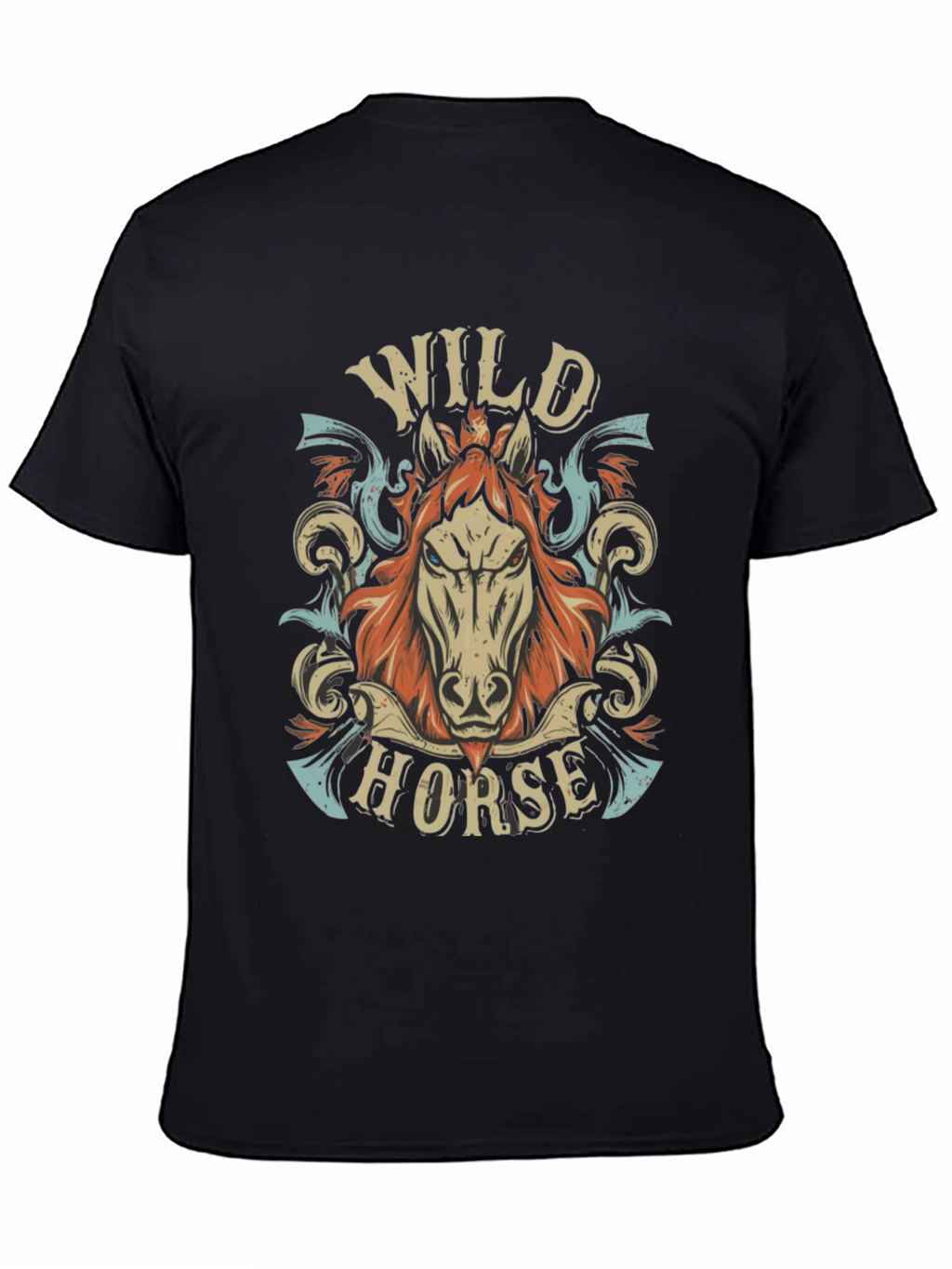 Wild Horse Graphic Print Mens Black T-Shirt