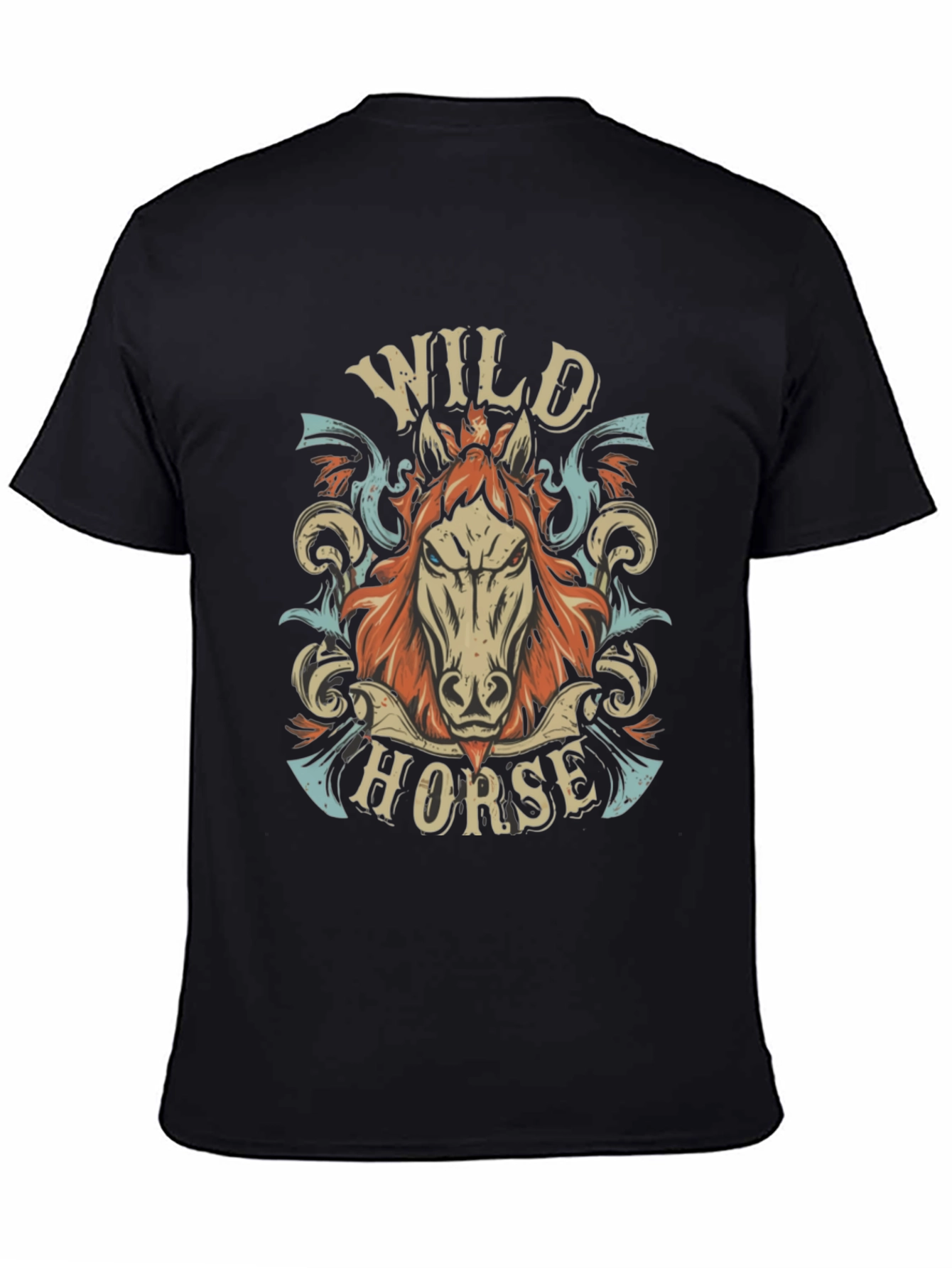 Wild Horse Graphic Print Mens Black T-Shirt