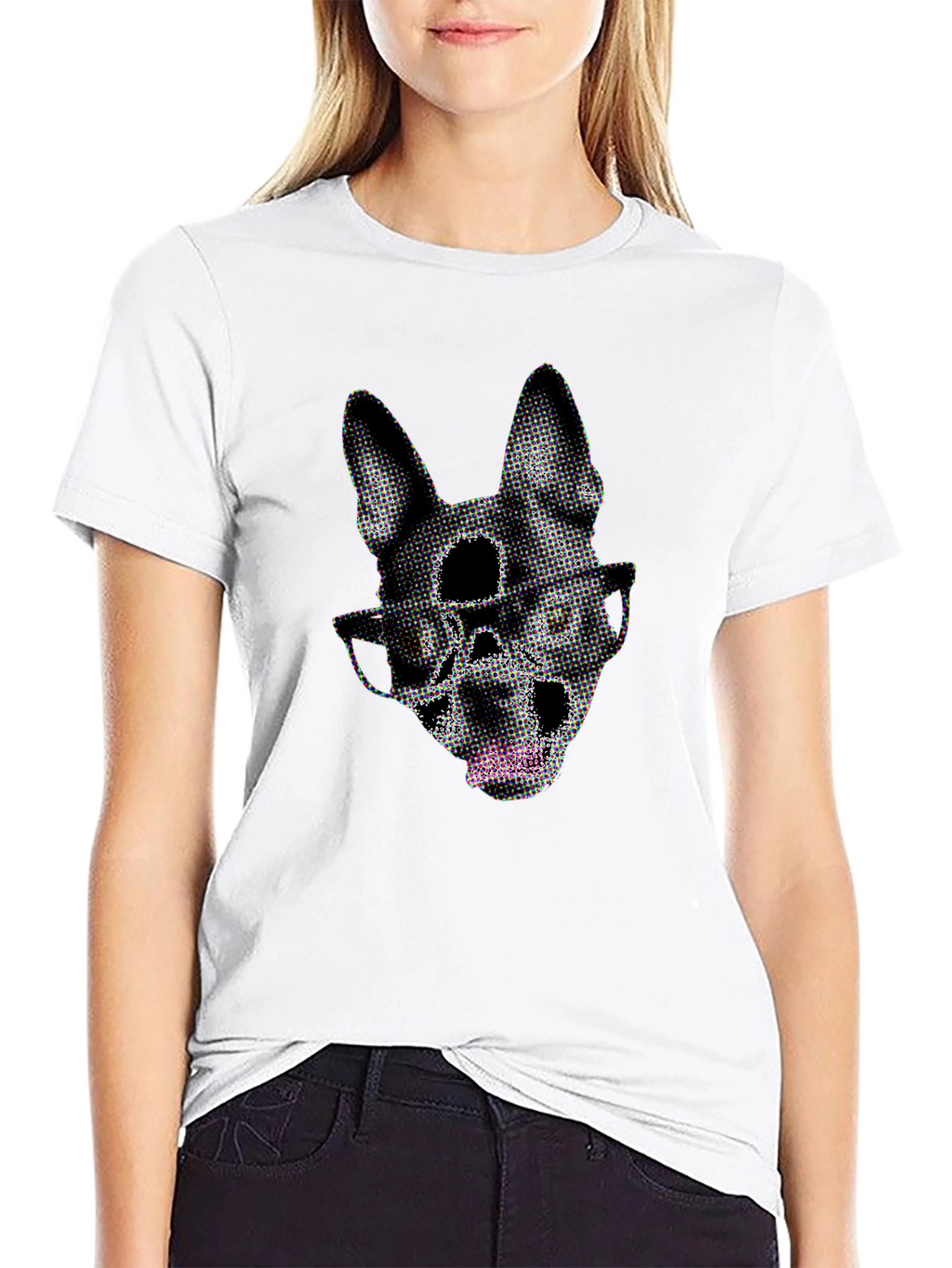 Dog Skull Graphic Tee - Black Crew Neck