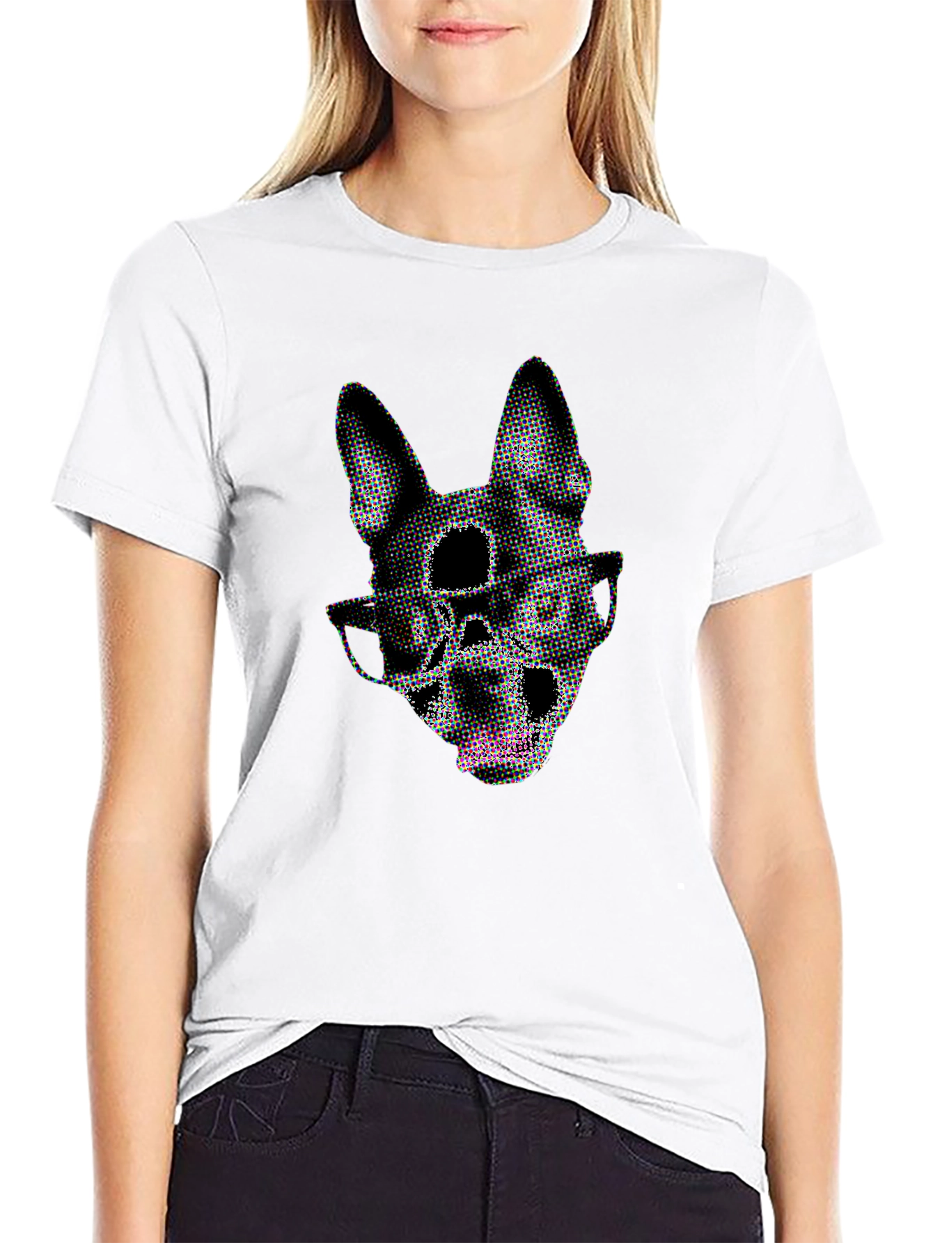 Dog Skull Graphic Tee - Black Crew Neck