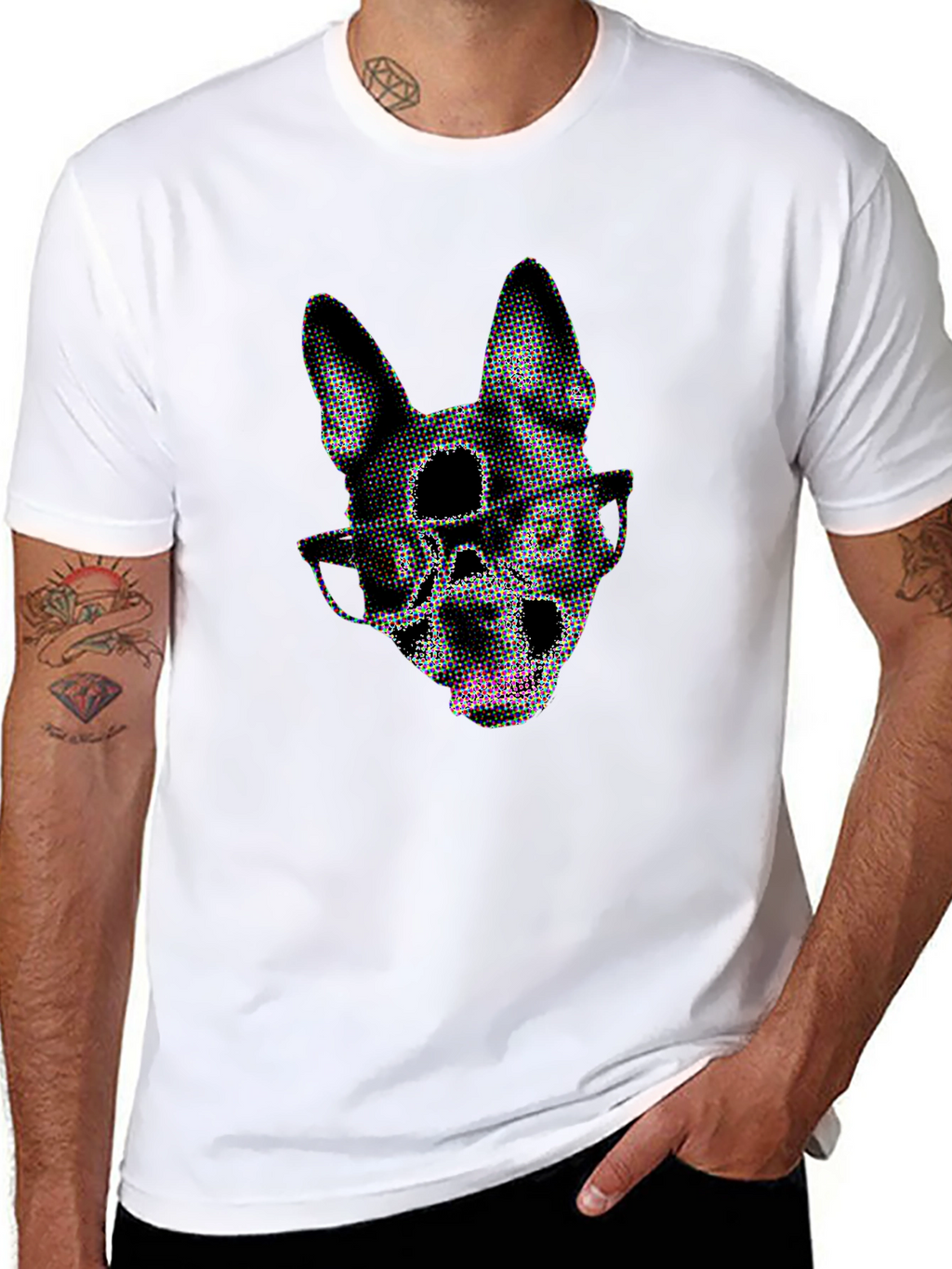 Dog Skull Graphic Tee - Black Crew Neck