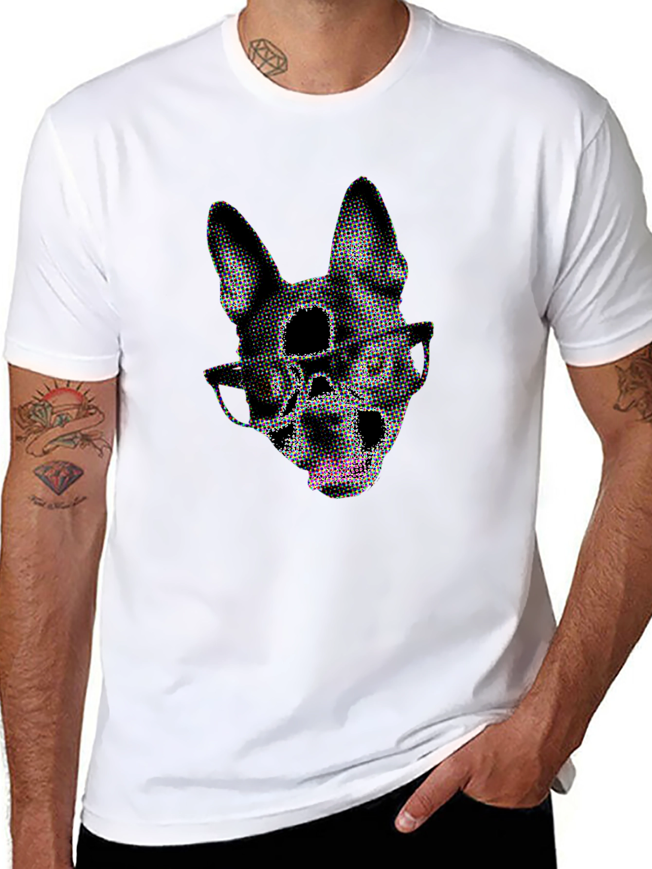 Dog Skull Graphic Tee - Black Crew Neck
