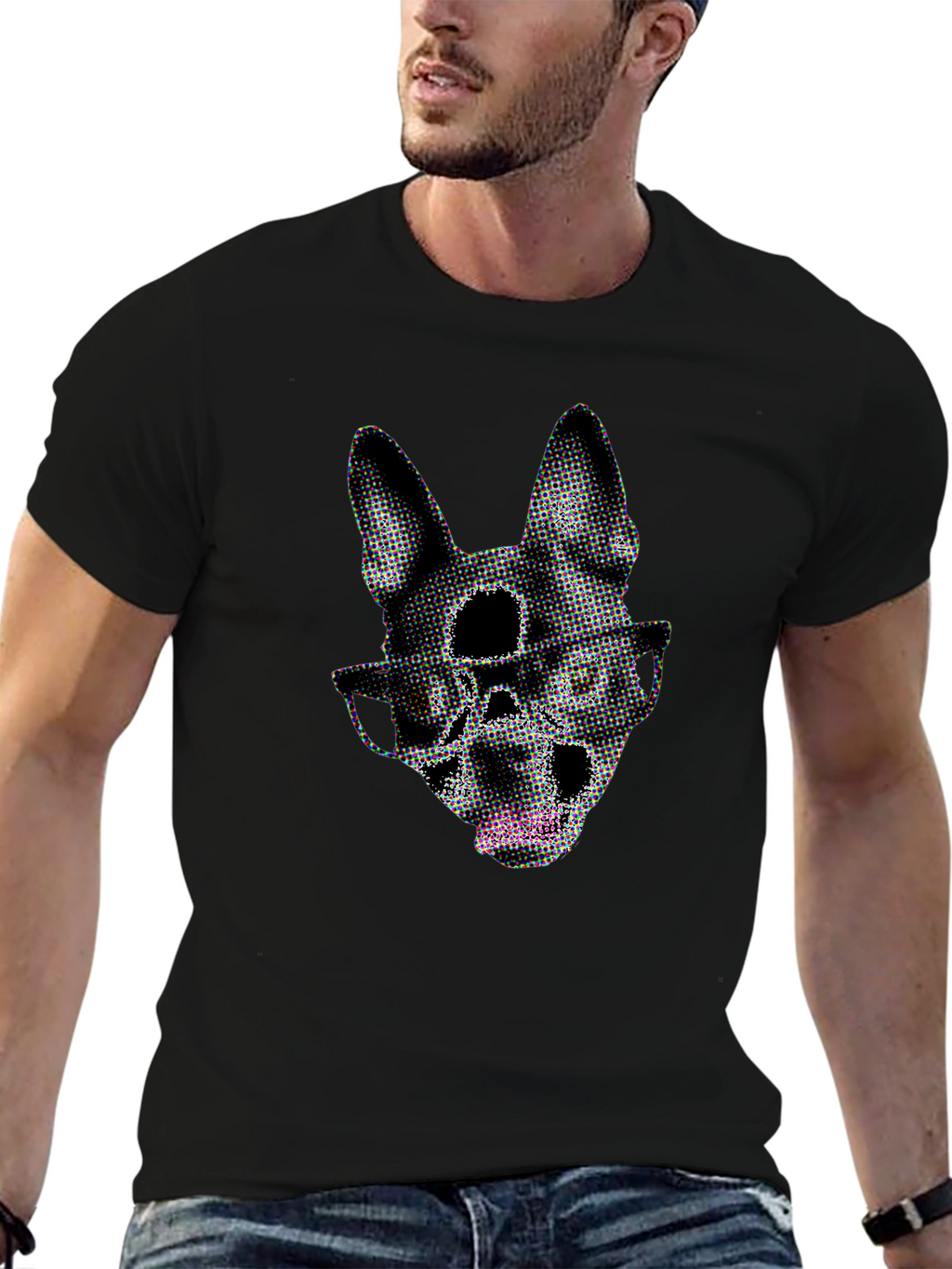 Dog Skull Graphic Tee - Black Crew Neck