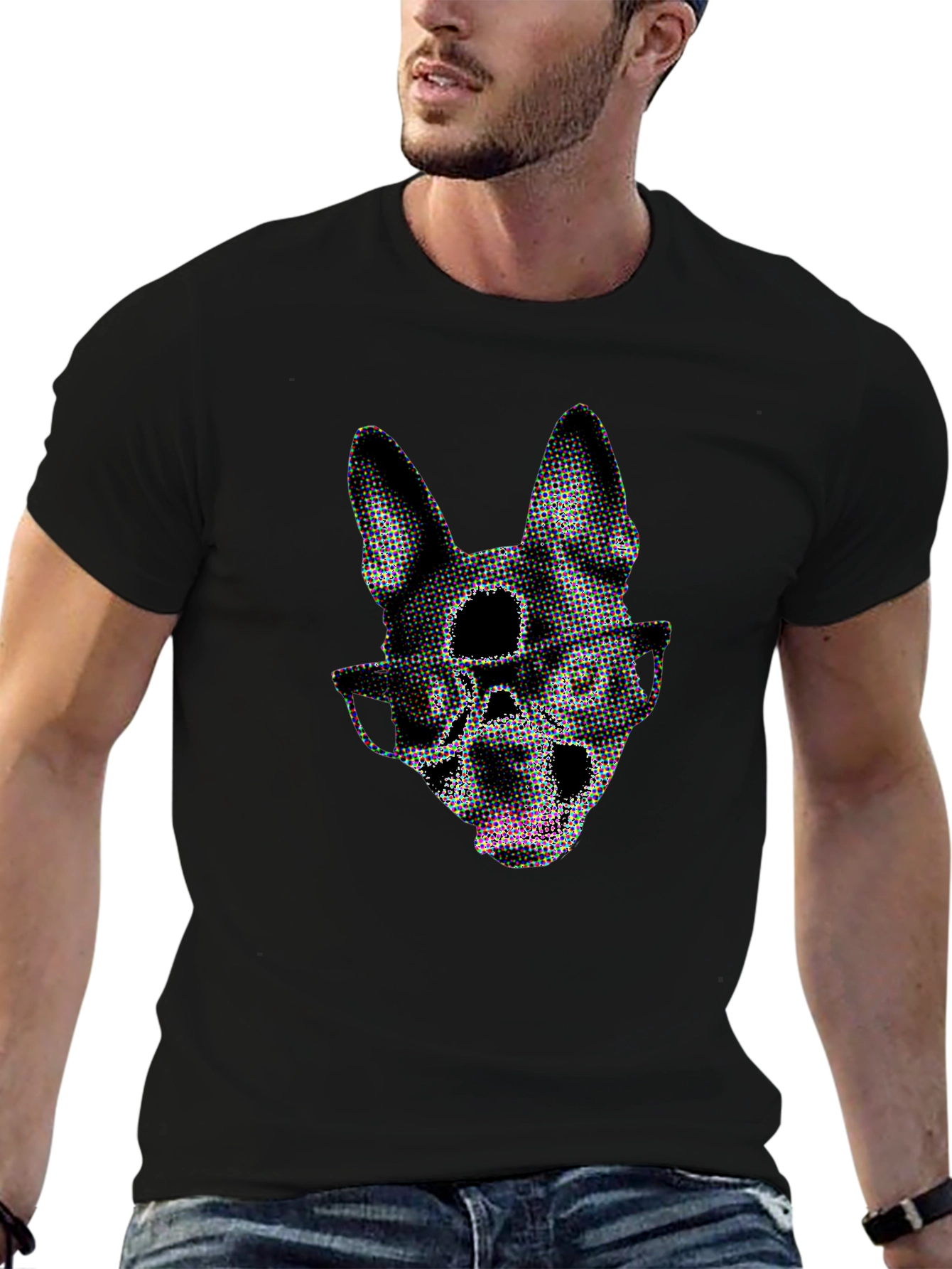 Dog Skull Graphic Tee - Black Crew Neck