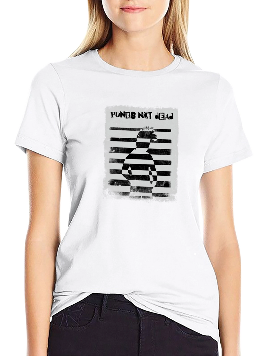 Punks Not Dead Striped Graphic Tee