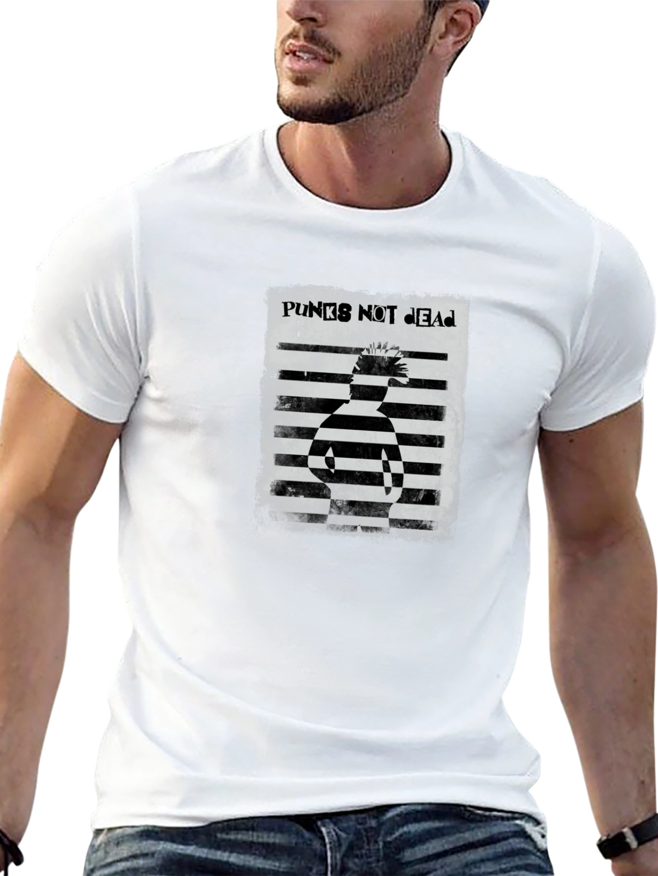 Punks Not Dead Striped Graphic Tee