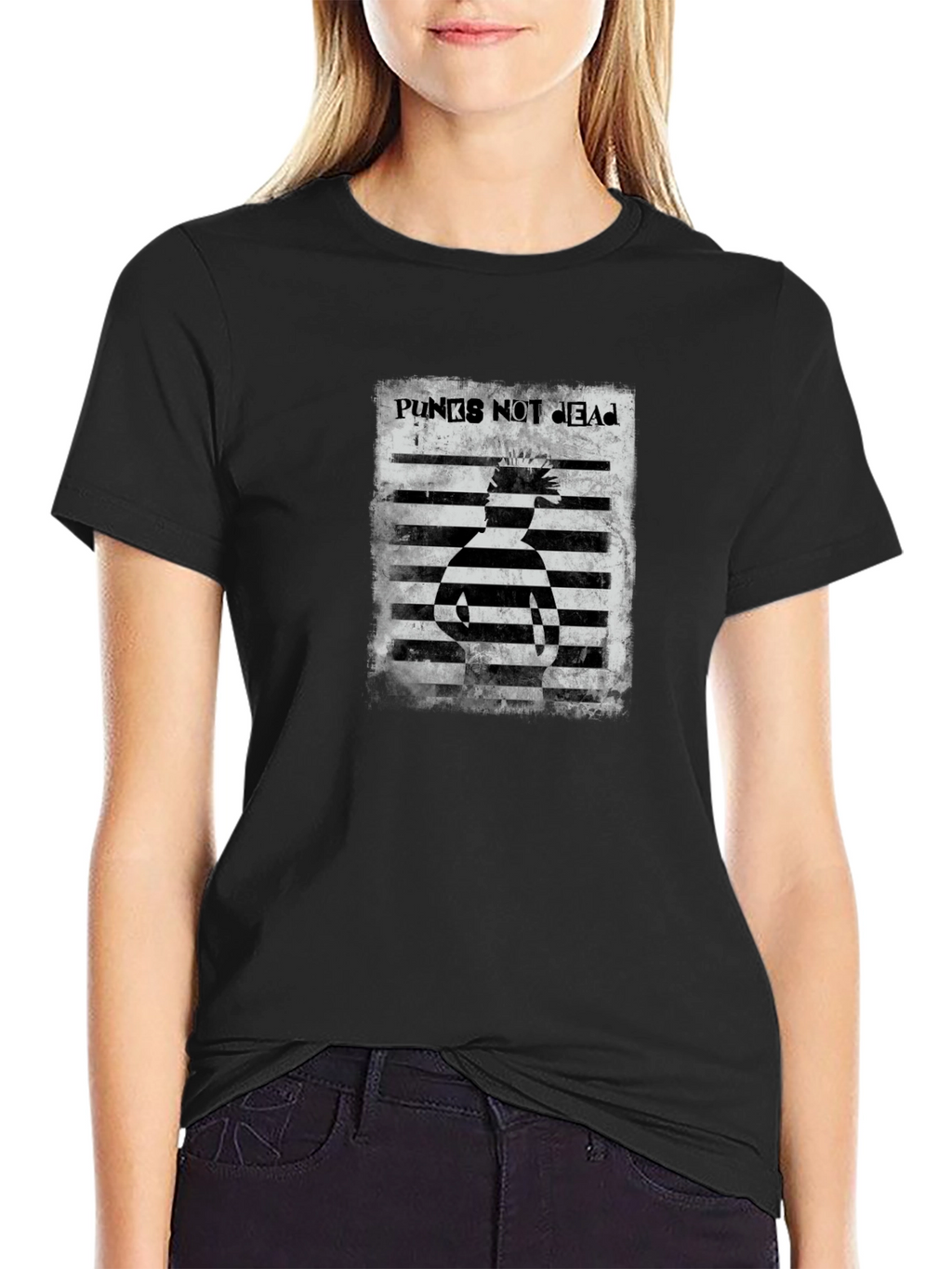 Punks Not Dead Striped Graphic Tee