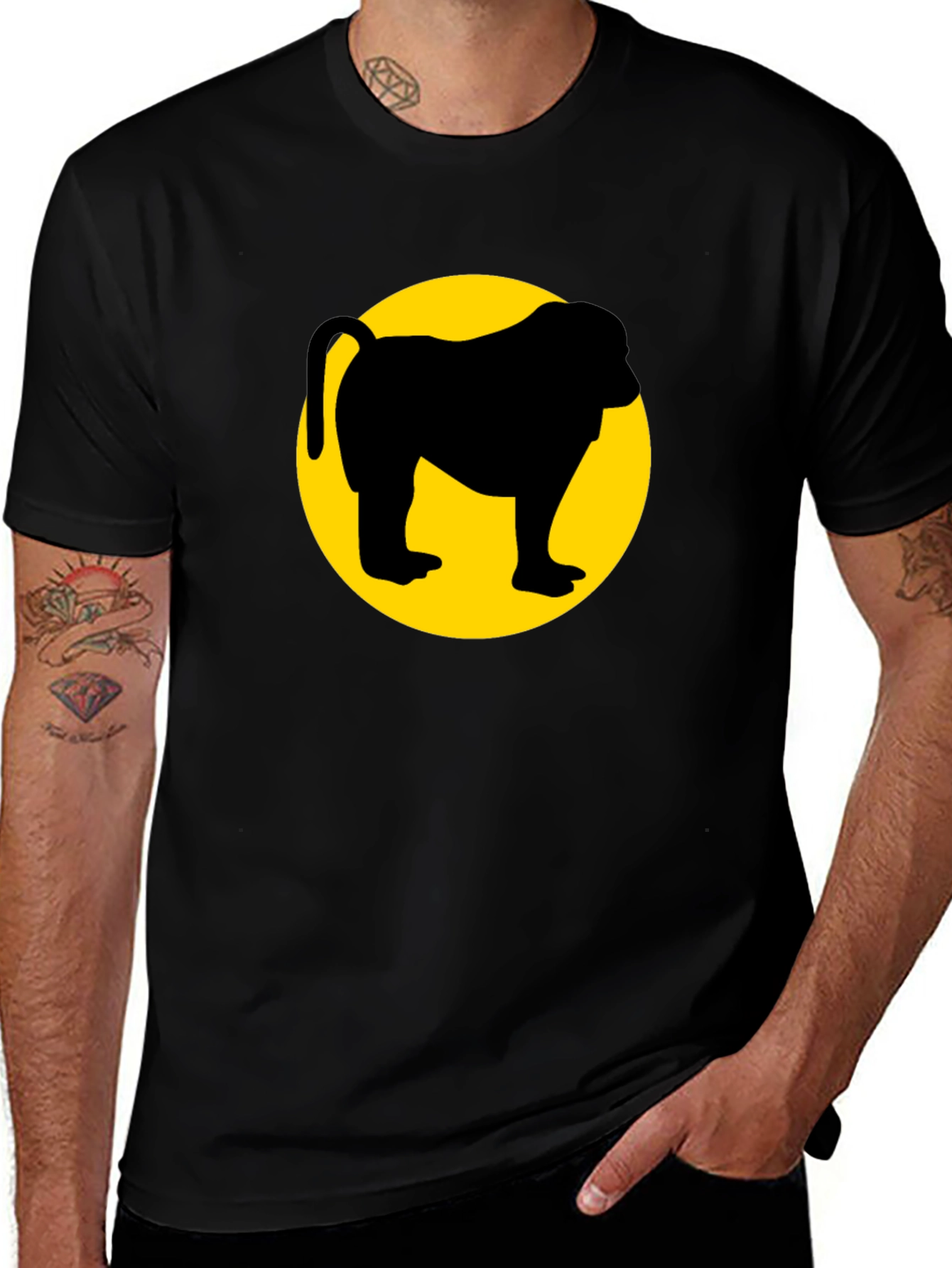 Monkey Silhouette Graphic Tee - Black