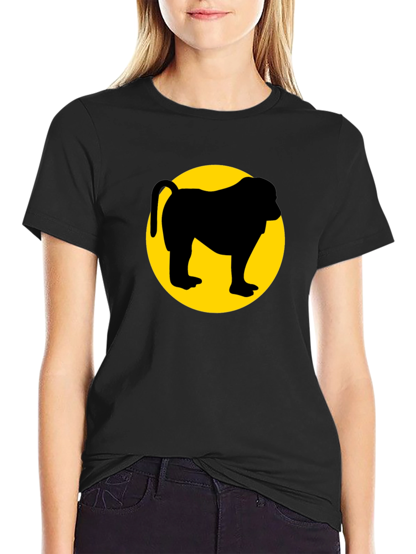 Monkey Silhouette Graphic Tee - Black