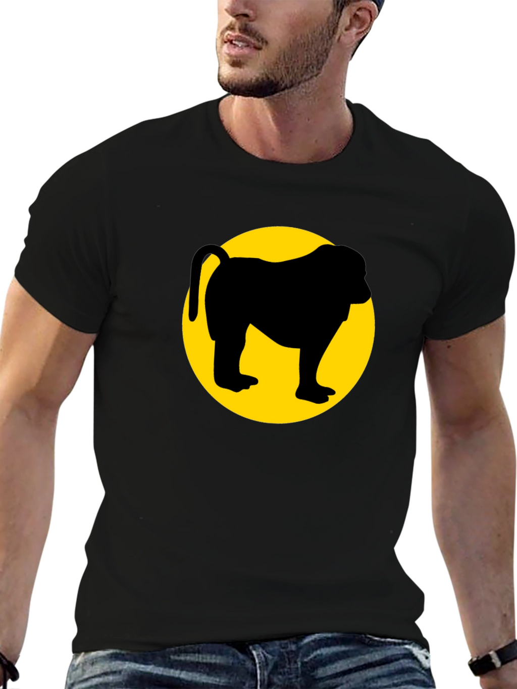 Monkey Silhouette Graphic Tee - Black