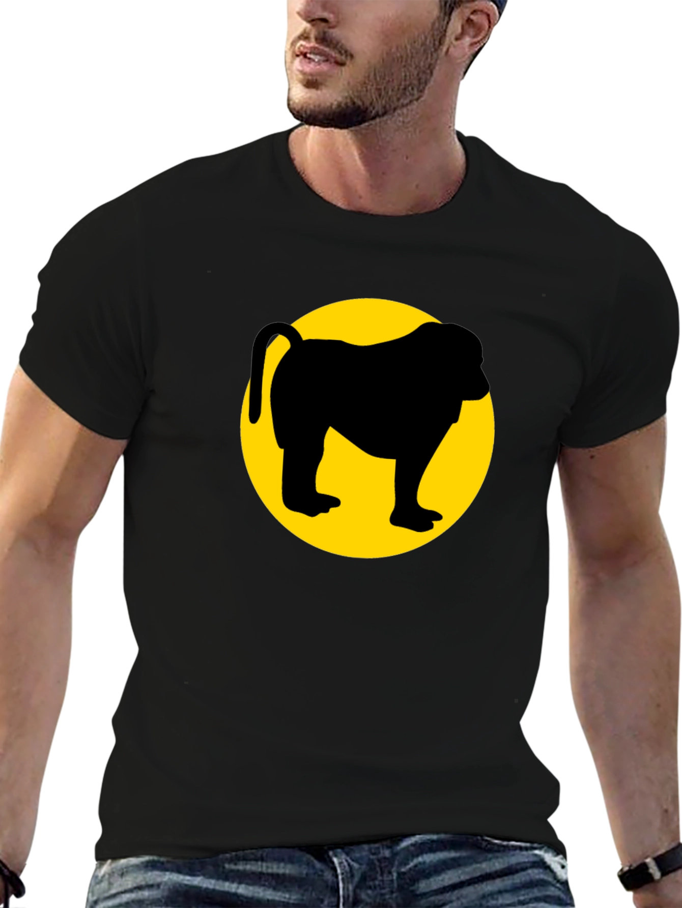 Monkey Silhouette Graphic Tee - Black