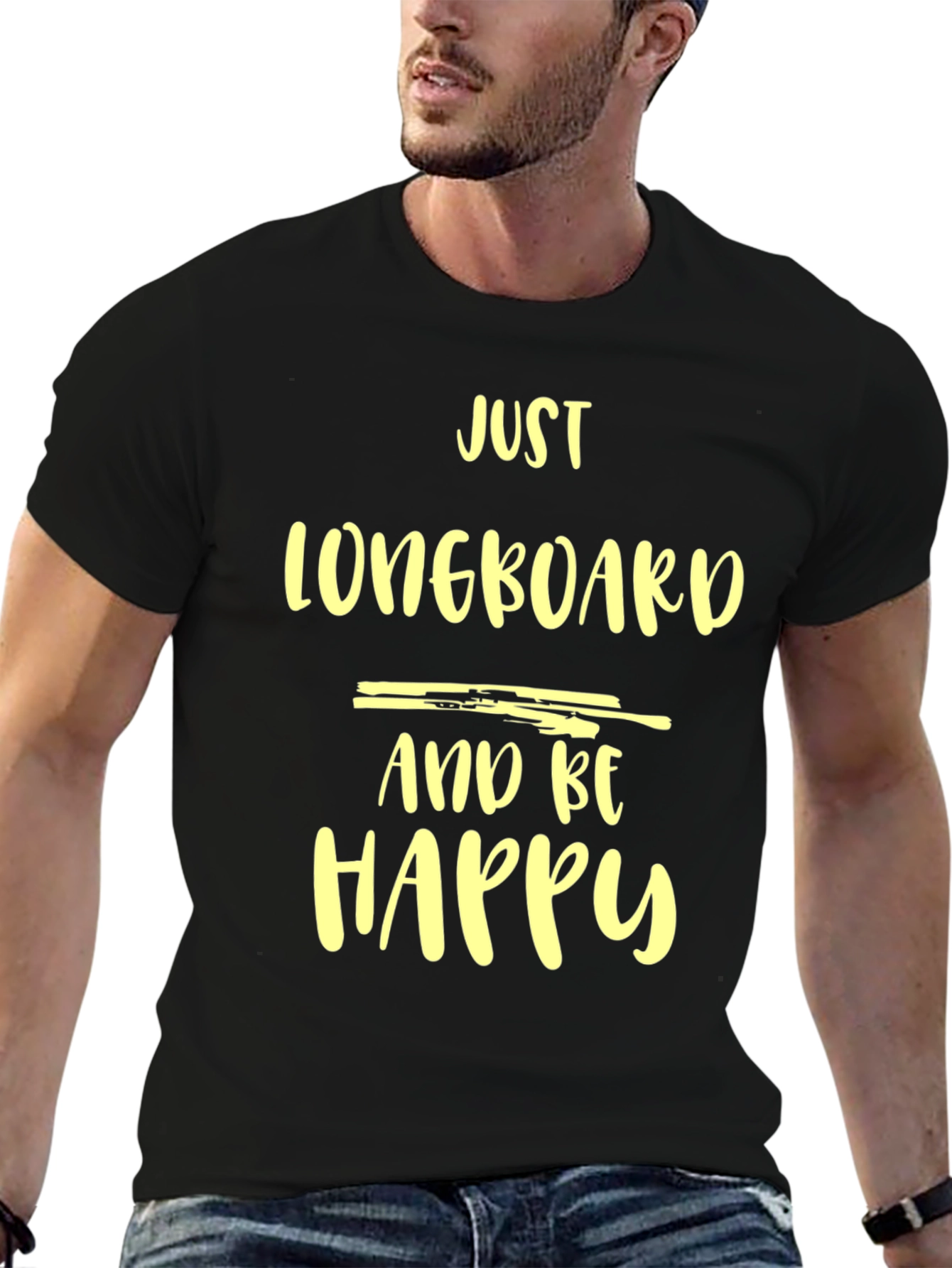Just Longboard and Be Happy Graphic Tee - Black Casual Shirt