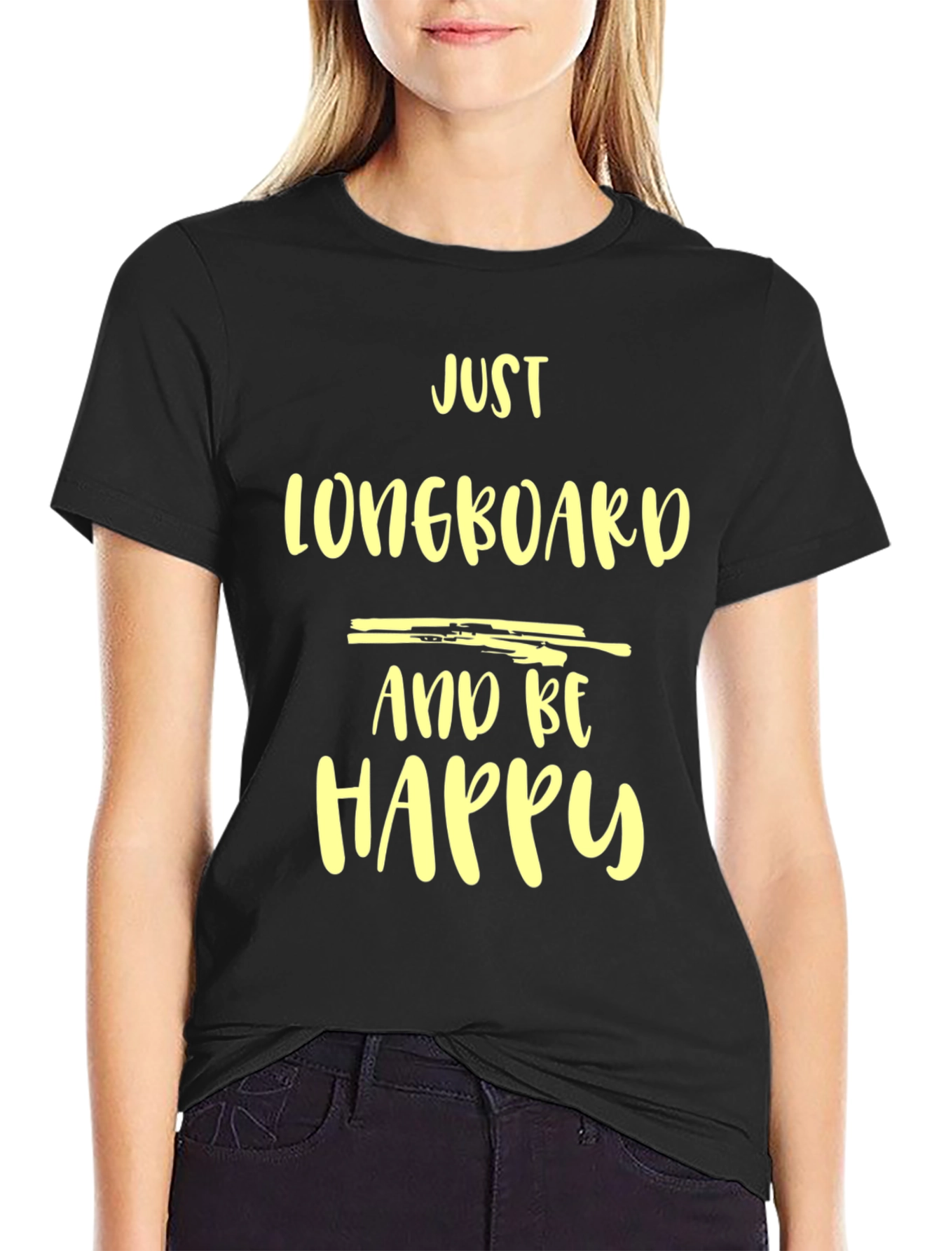 Just Longboard and Be Happy Graphic Tee - Black Casual Shirt