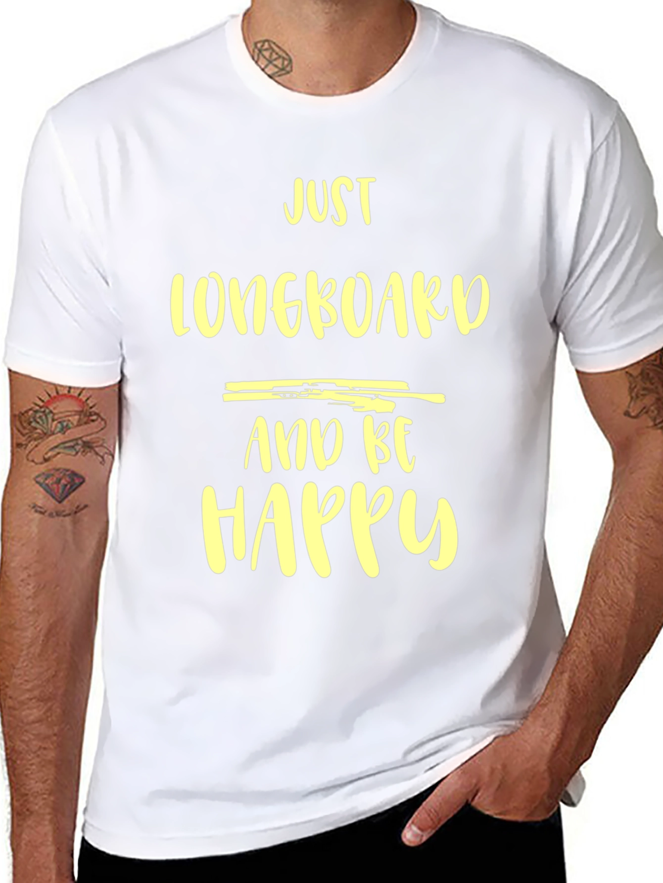 Just Longboard and Be Happy Graphic Tee - Black Casual Shirt
