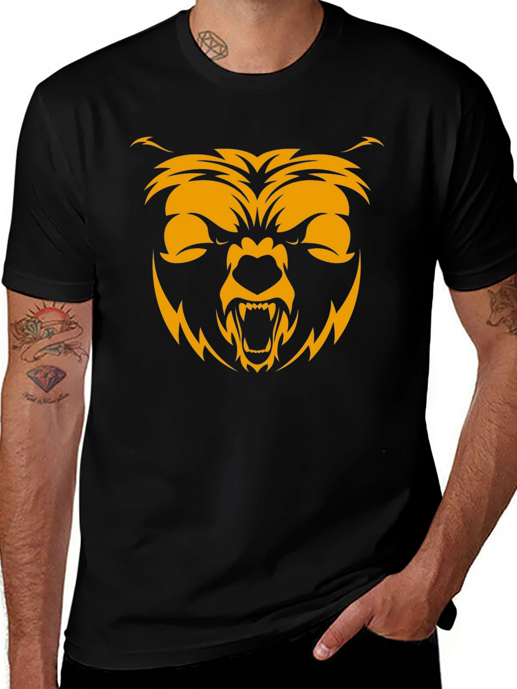 Mens Black T-Shirt with Bear Graphic