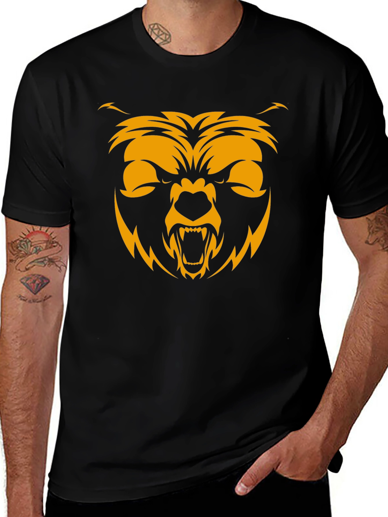 Mens Black T-Shirt with Bear Graphic