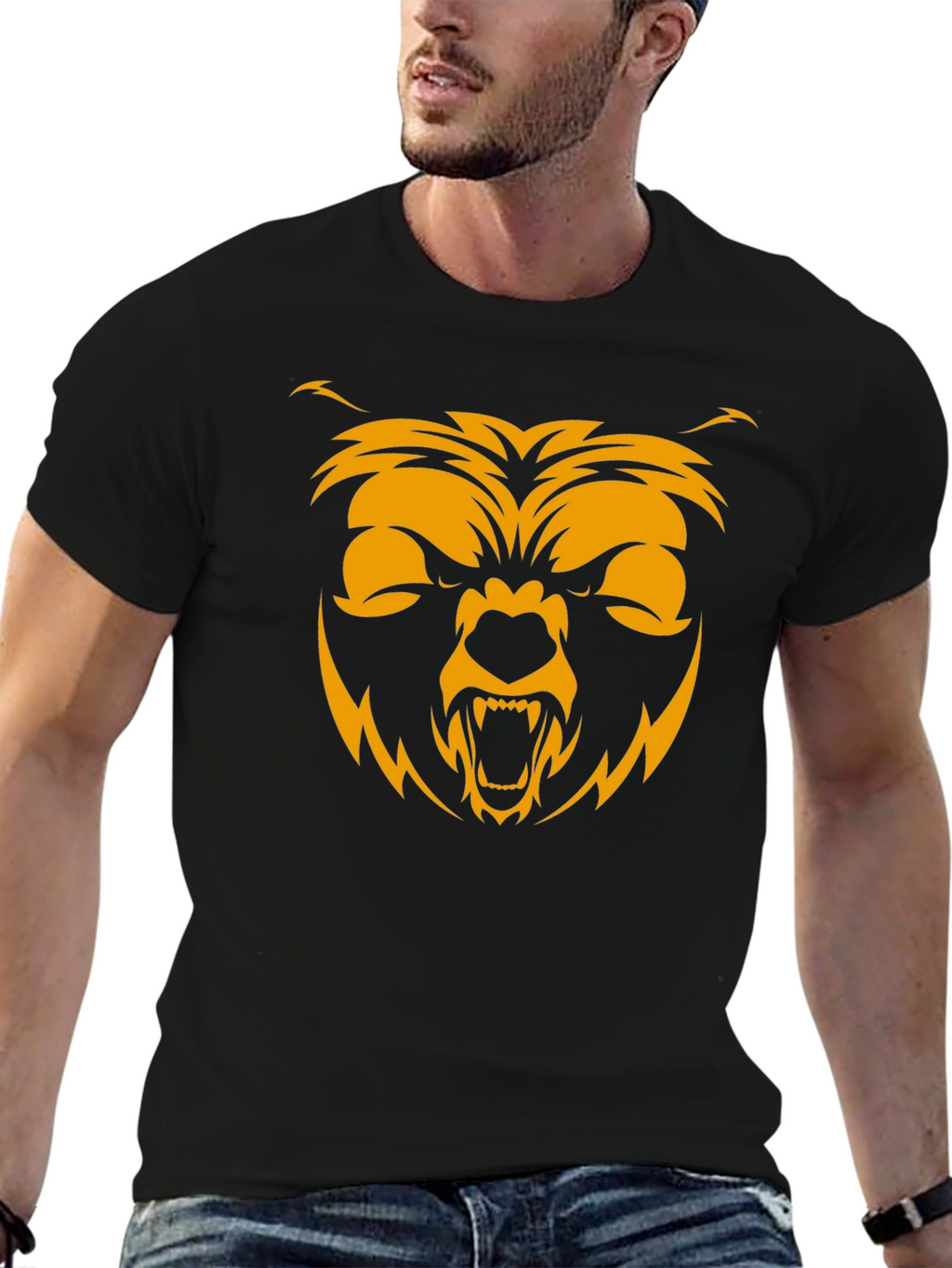 Mens Black T-Shirt with Bear Graphic