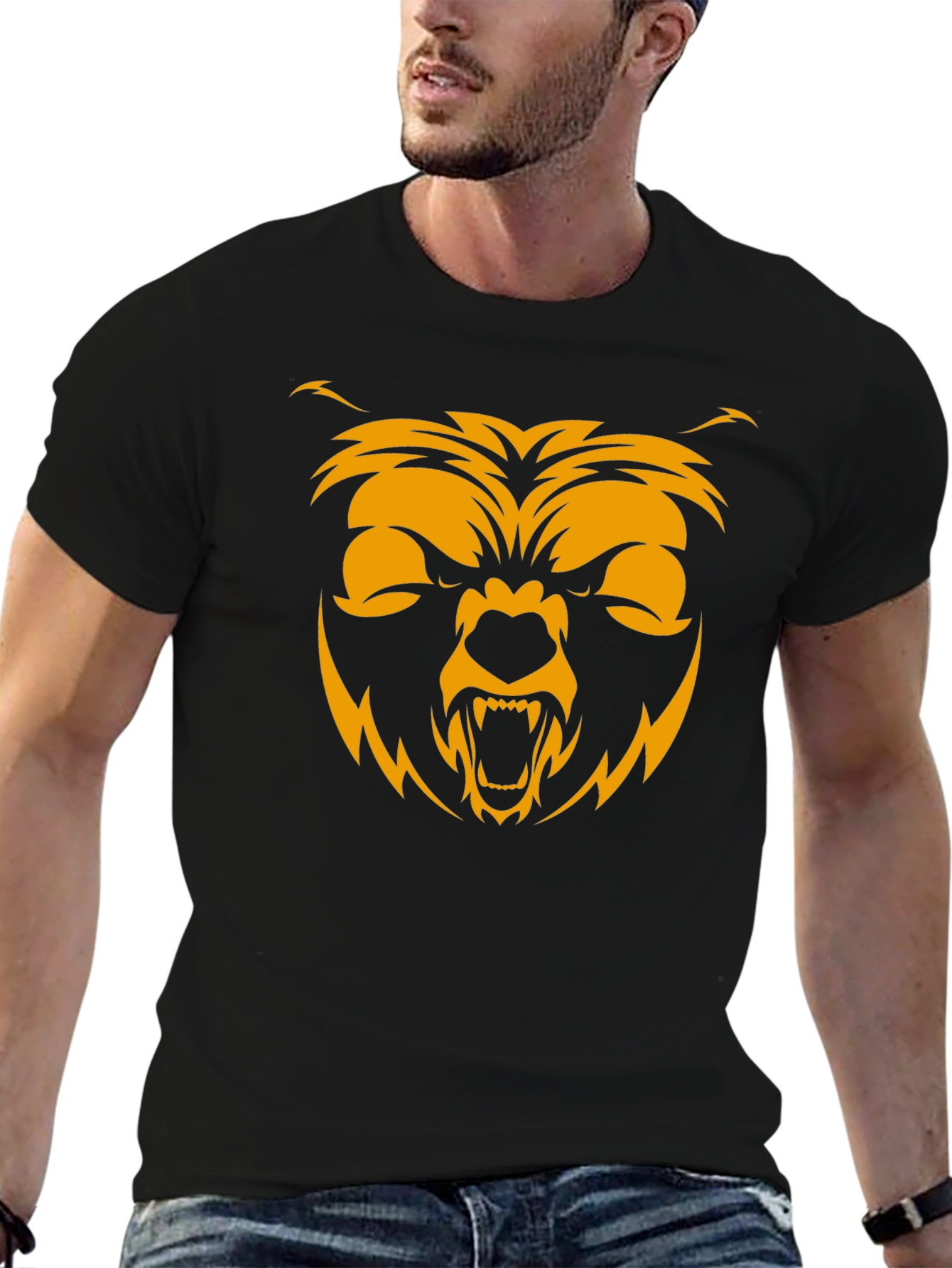 Mens Black T-Shirt with Bear Graphic