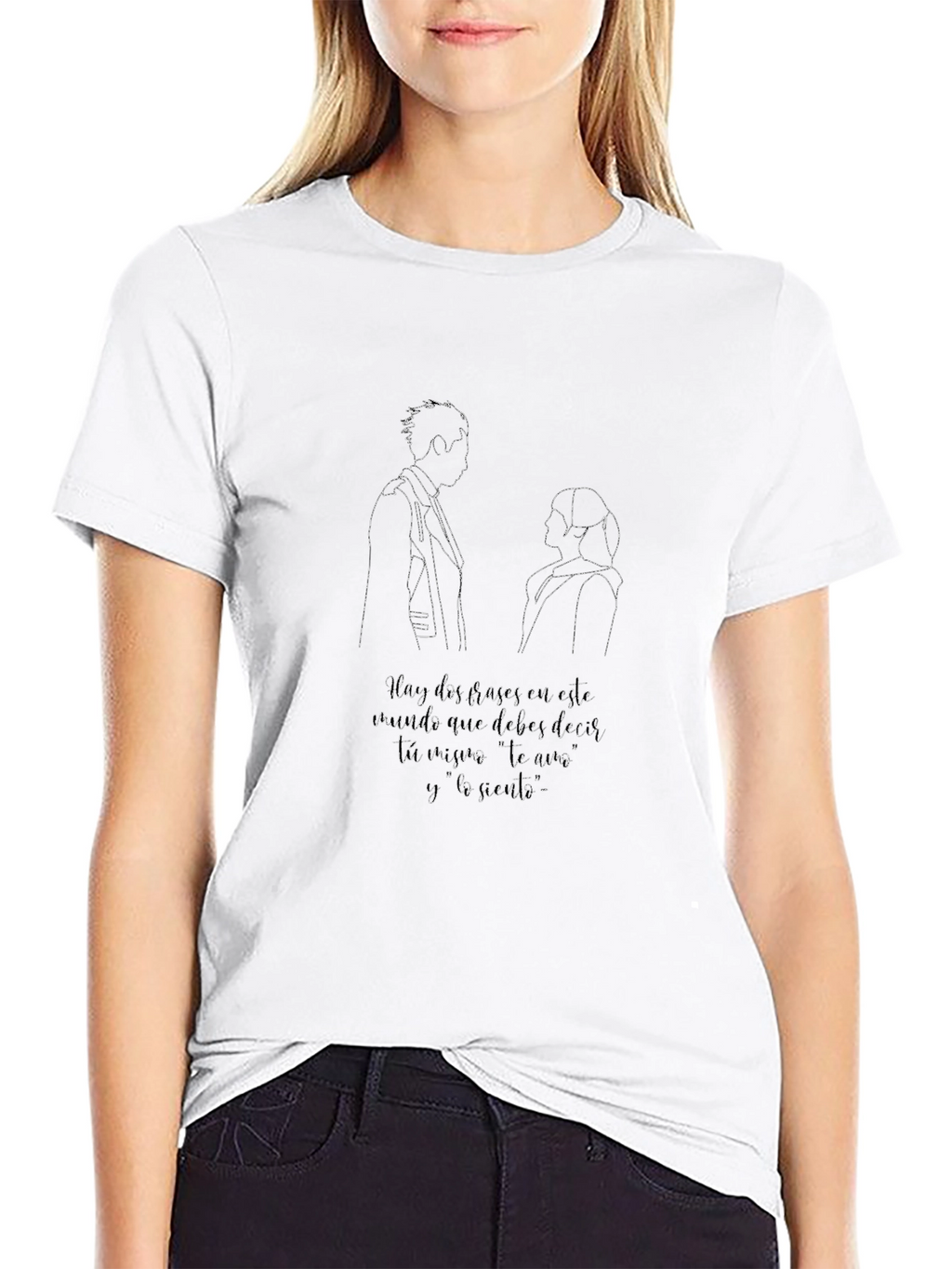 Couple Line Art Graphic T-Shirt - Black