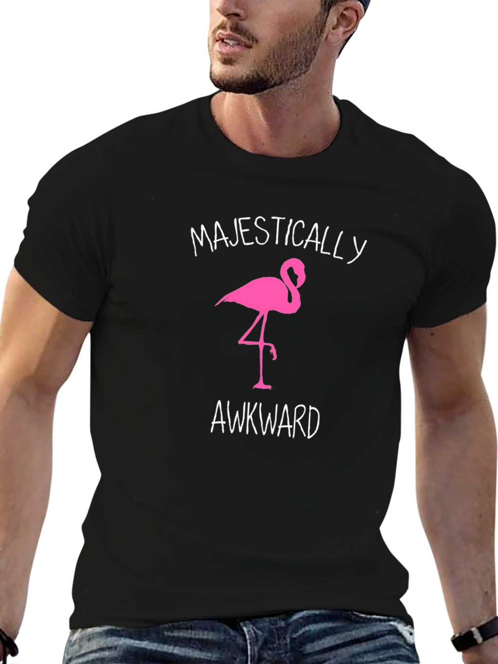 Majestically Awkward Flamingo Graphic Tee - Black