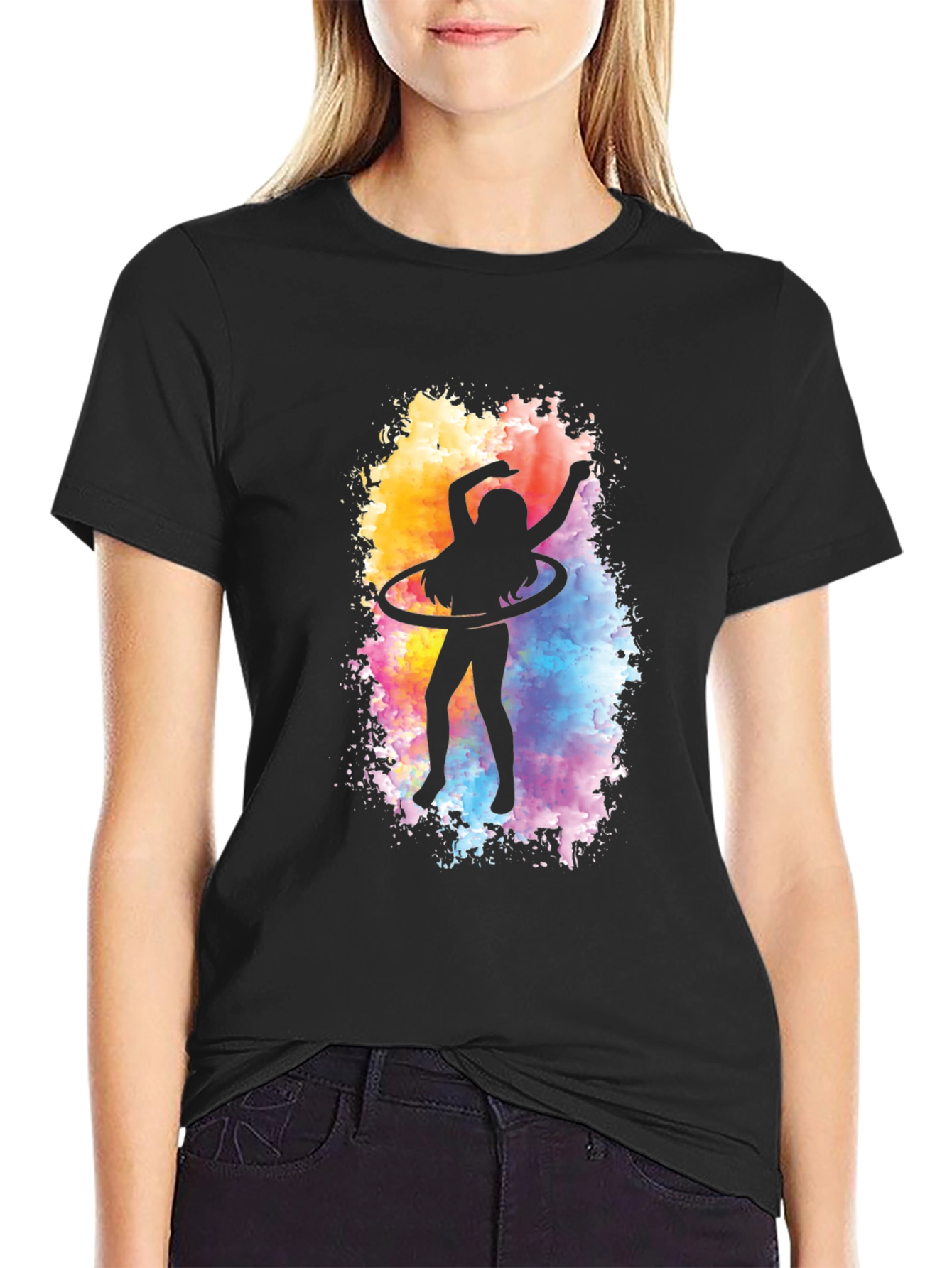 Hula Hoop Silhouette Graphic Tee - Black